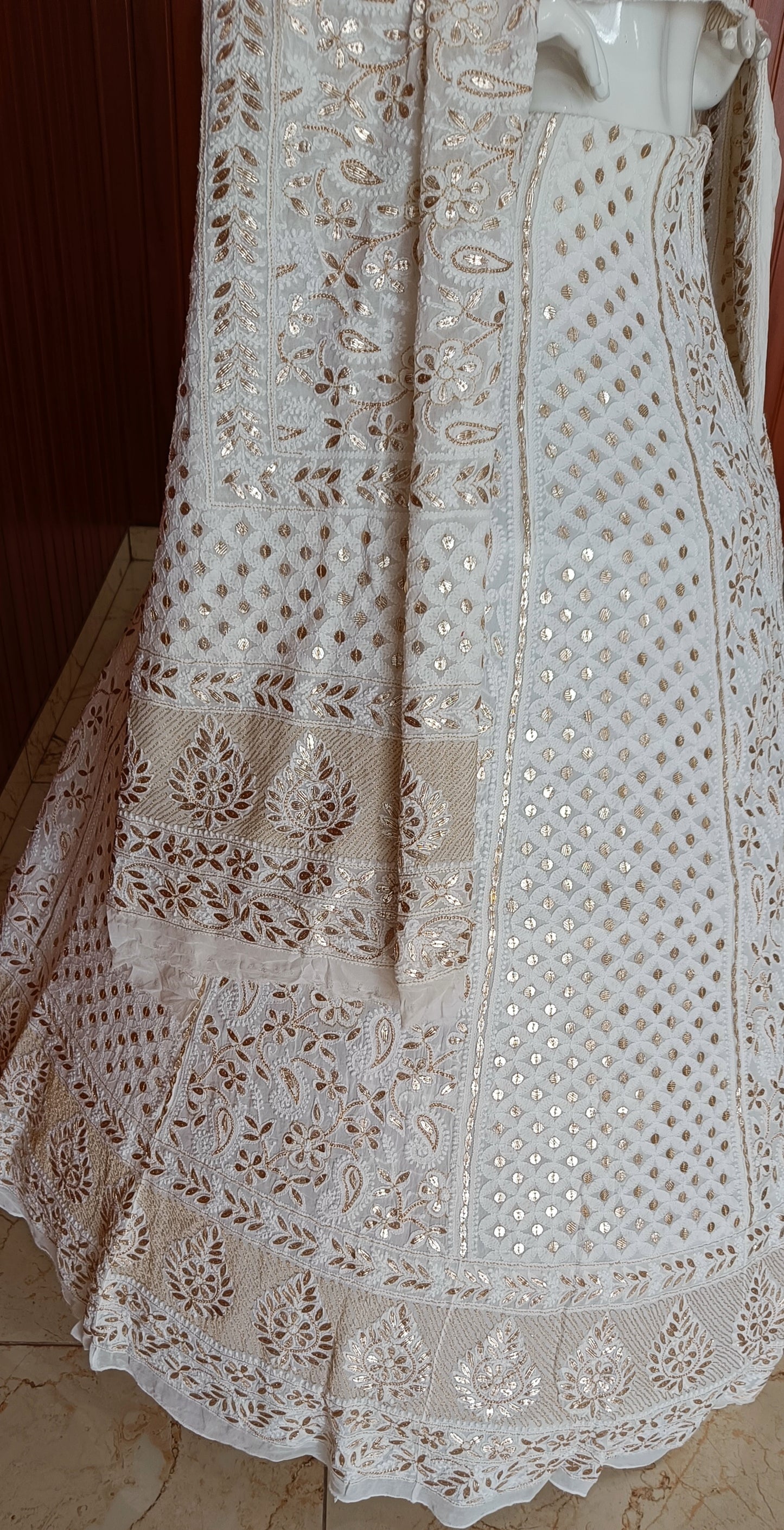 Ivory Chikankari and Gota Patti Georgette Lehenga Set
