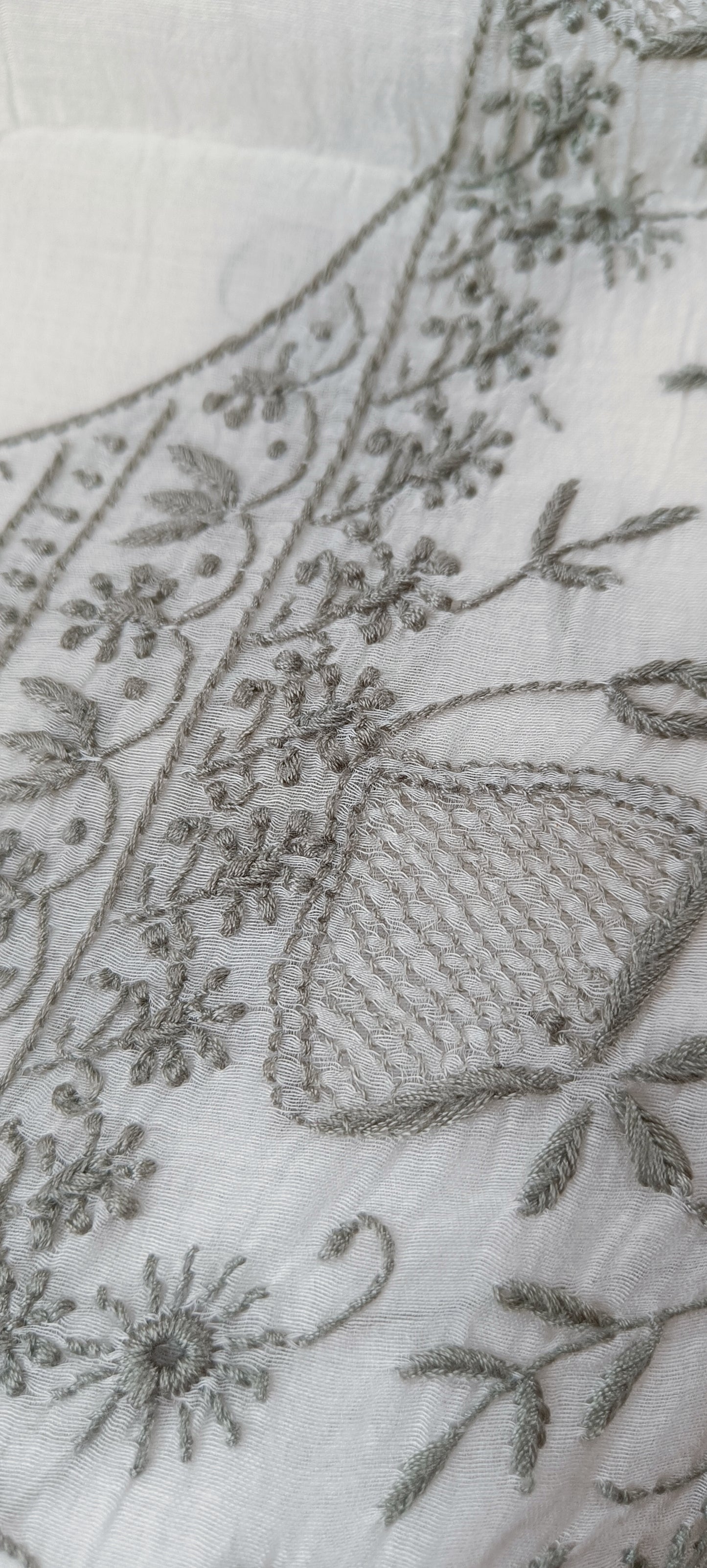 Off White and Grey Mulmul Chanderi fine Chikankari kurta and dupatta