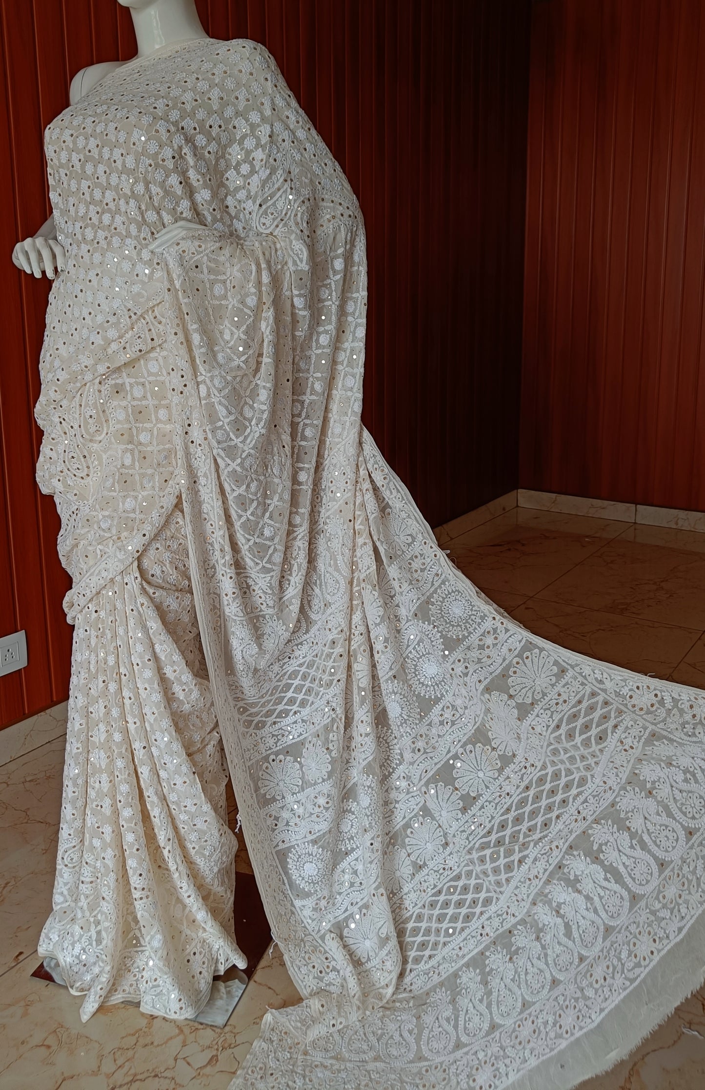 Ruhani Allover Chikankari and Mukaish Saree
