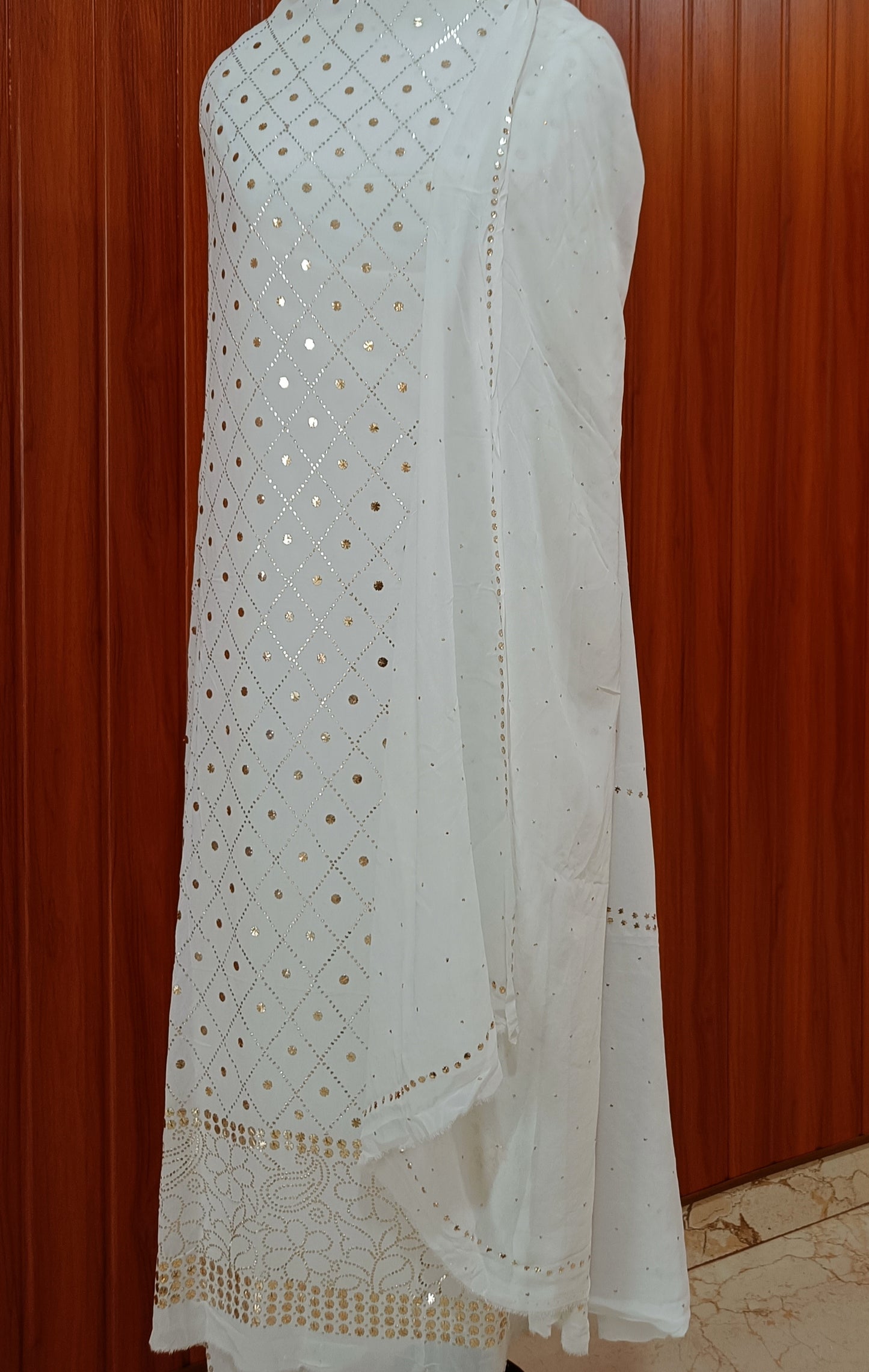 White Mukaish Work Kurta and Dupatta Set