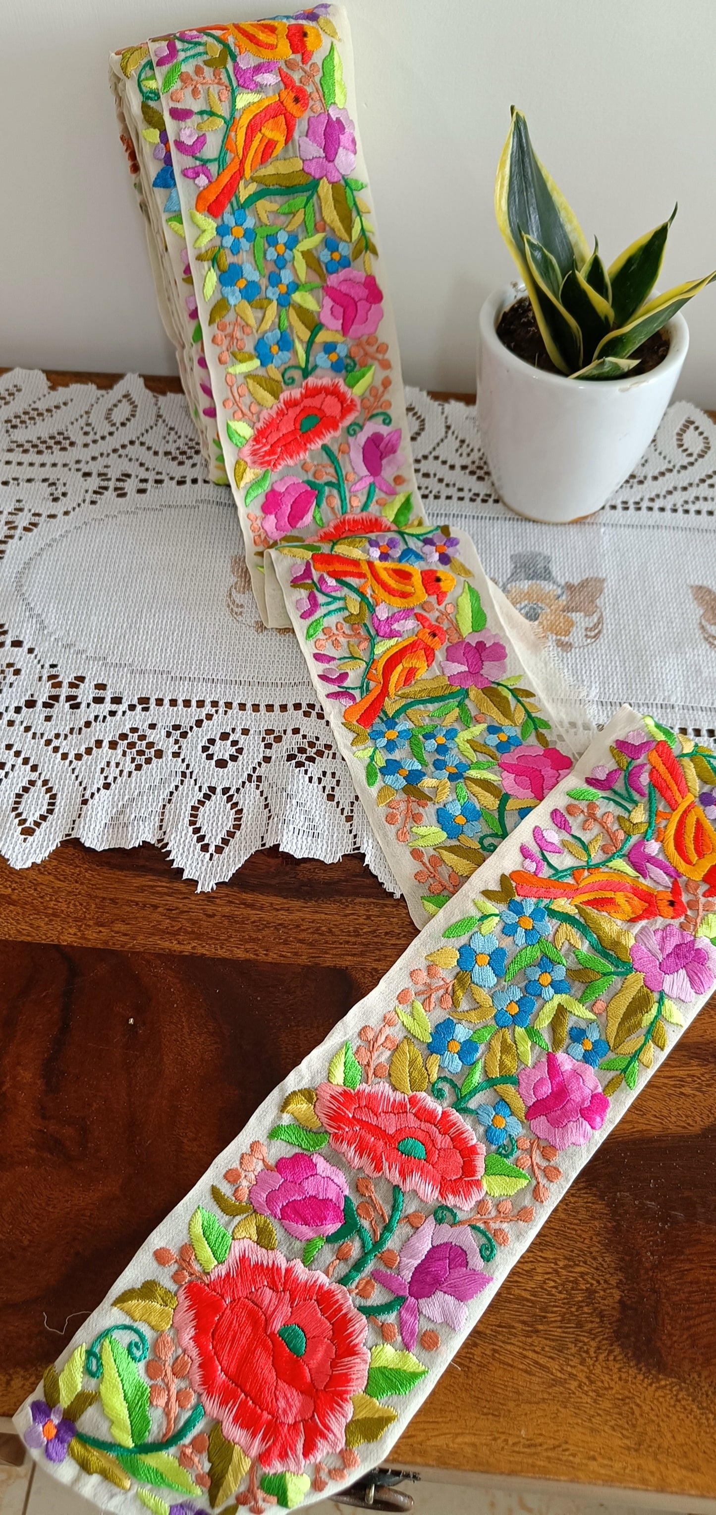 Cream Multicolored Hand Embroidered Parsi Gara Border