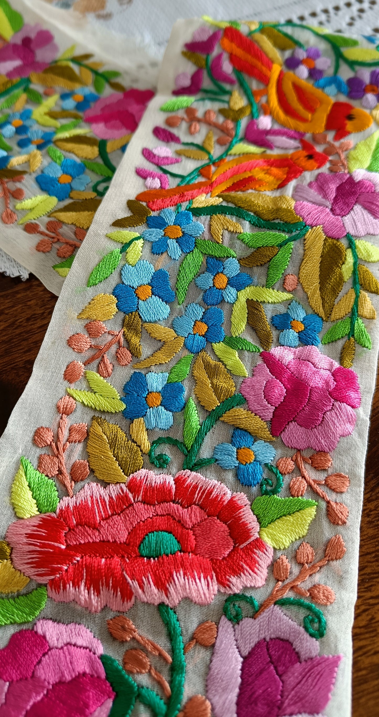Cream Multicolored Hand Embroidered Parsi Gara Border
