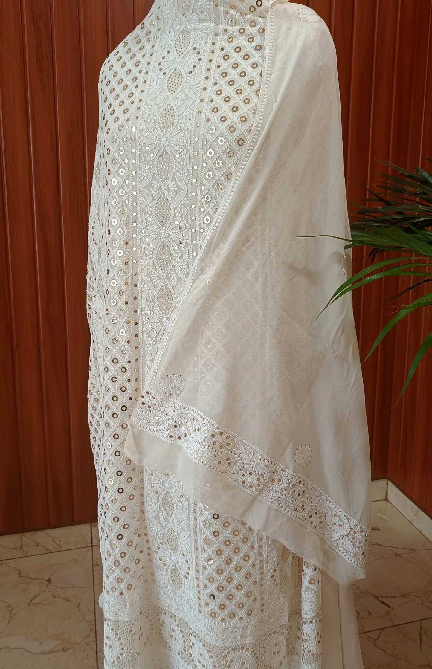 Ivory Chikankari and Ring Mukaish Kurta and Dupatta