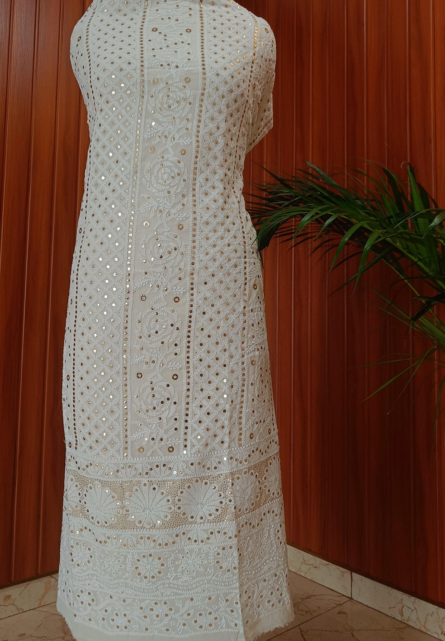 Ivory Chikankari and Ring Mukaish Kurta and Dupatta