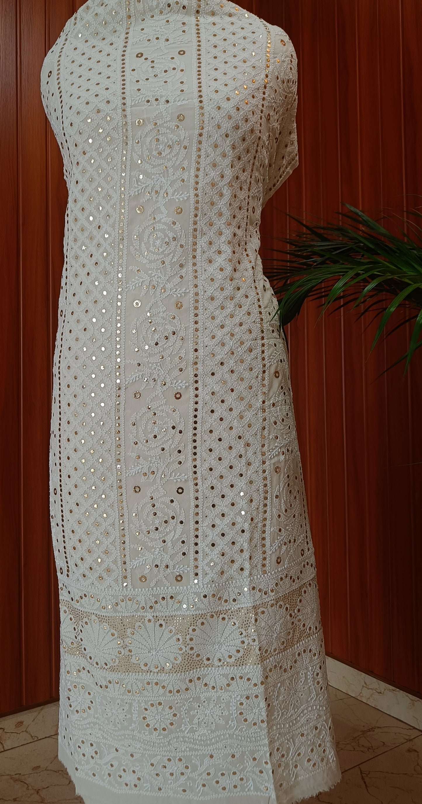 Ivory Chikankari and Ring Mukaish Kurta and Dupatta
