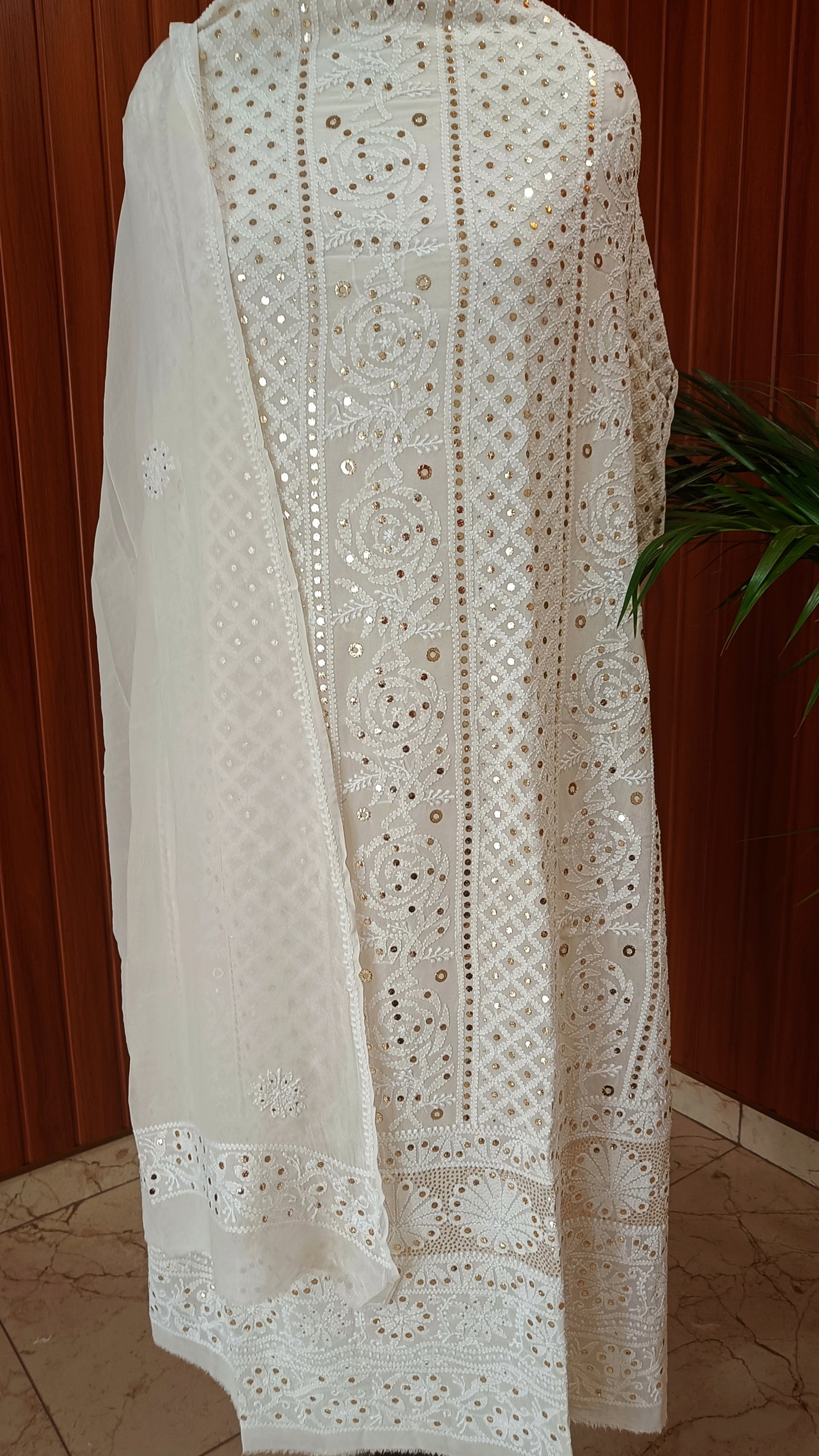 Ivory Chikankari and Ring Mukaish Kurta and Dupatta