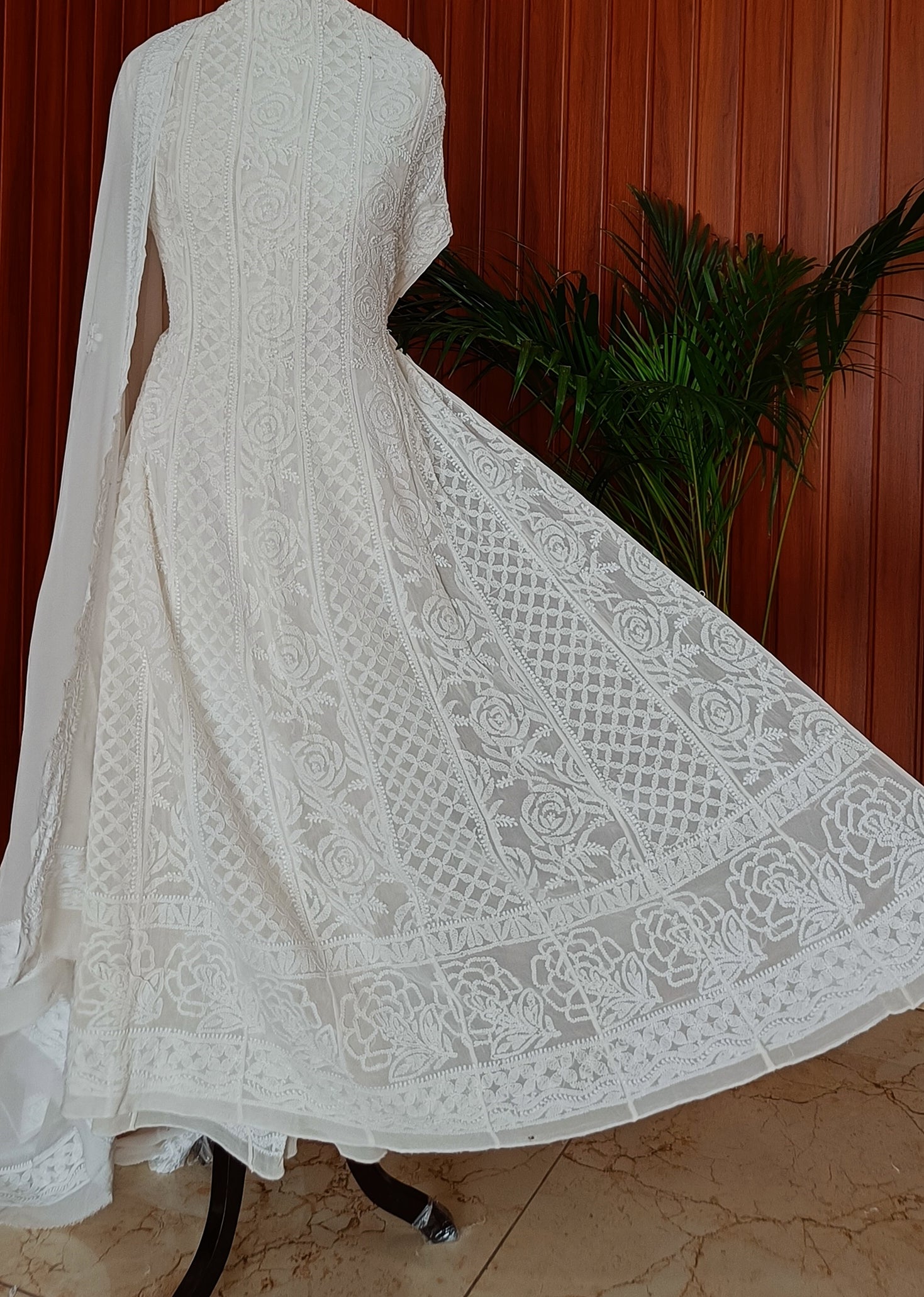 Off White Allover Fine Chikankari Pure Georgette Anarkali with dupatta Off White Allover Fine Chikankari Pure Georgette Anarkali with dupatta