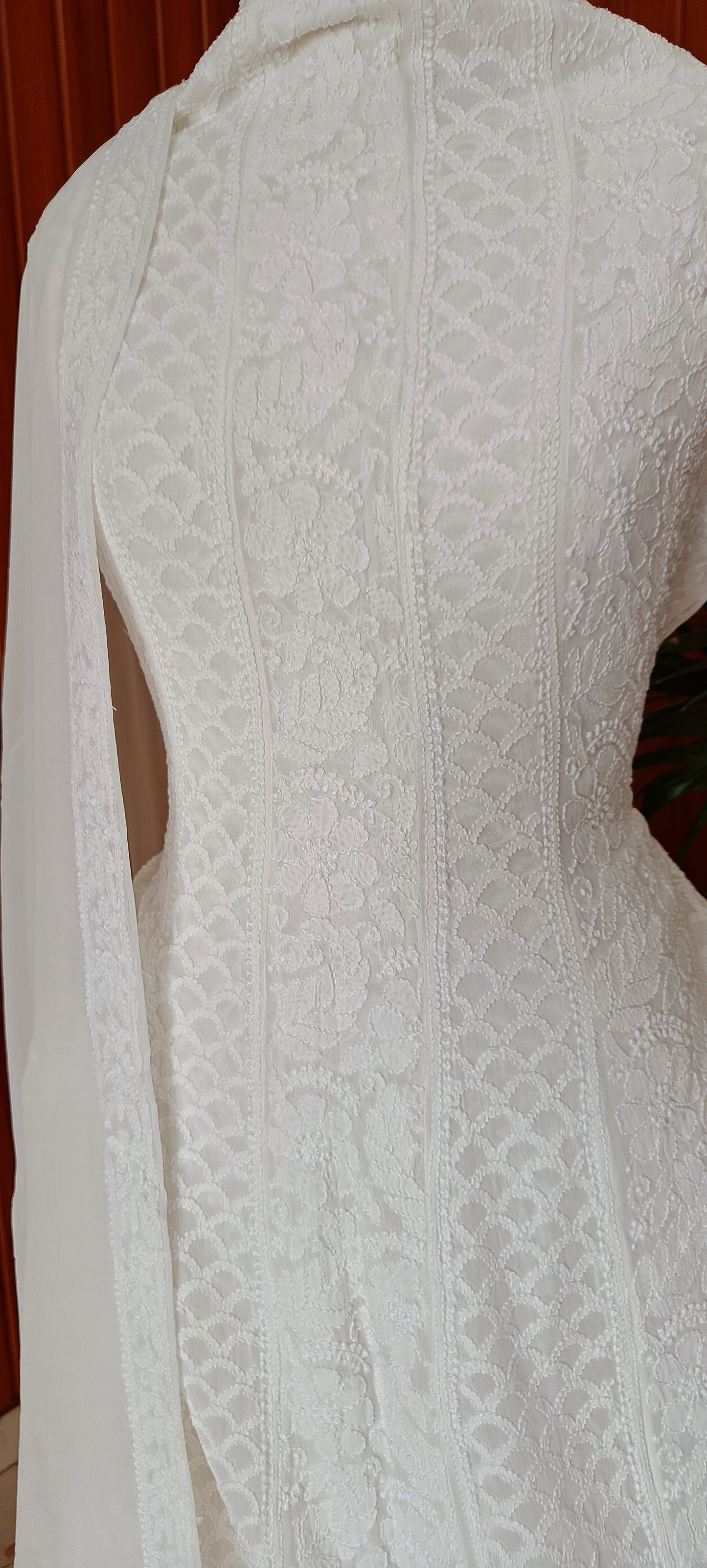 Off White Allover Fine Chikankari Pure Georgette Anarkali with dupatta