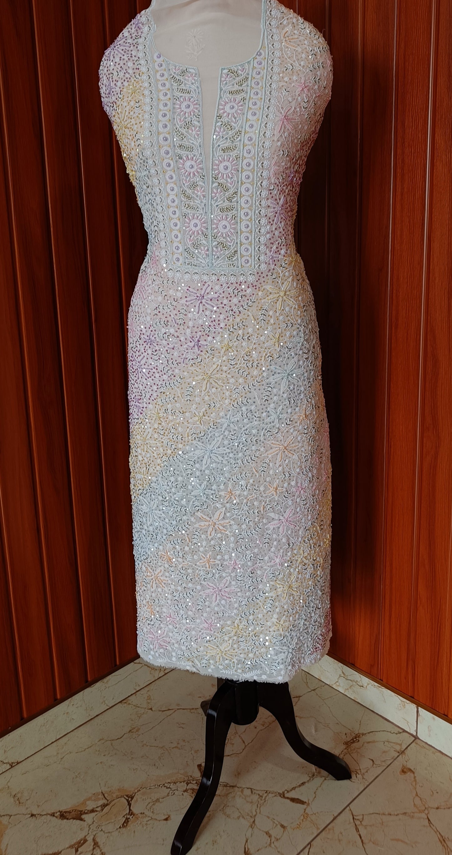 Ruhani Dusty Pink Chikankari with Multicolored Sequins Pearl and Cut Dana Suit