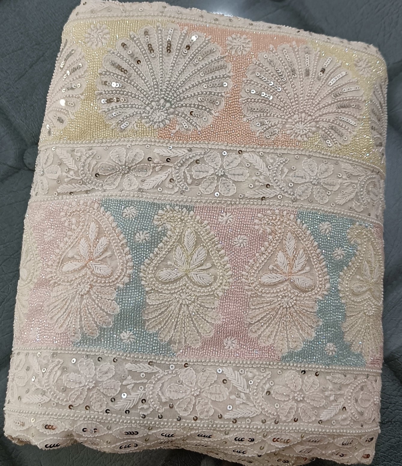 Ruhani 3 taar Chikankari Saree embellished with Sequins and Cut Dana