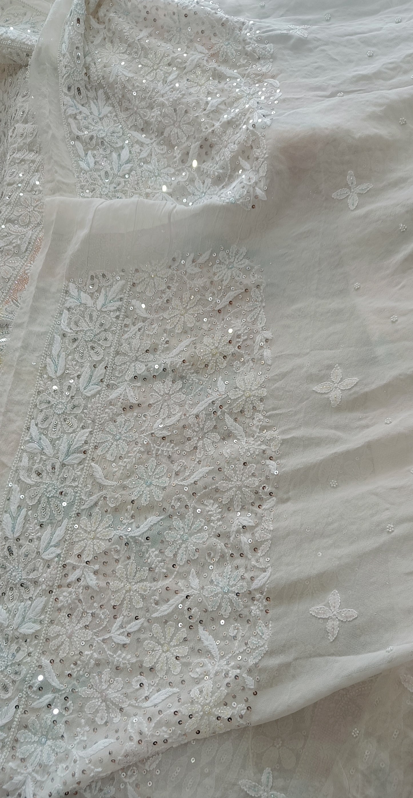 Ruhani 3 taar Chikankari Saree embellished with Sequins and Cut Dana