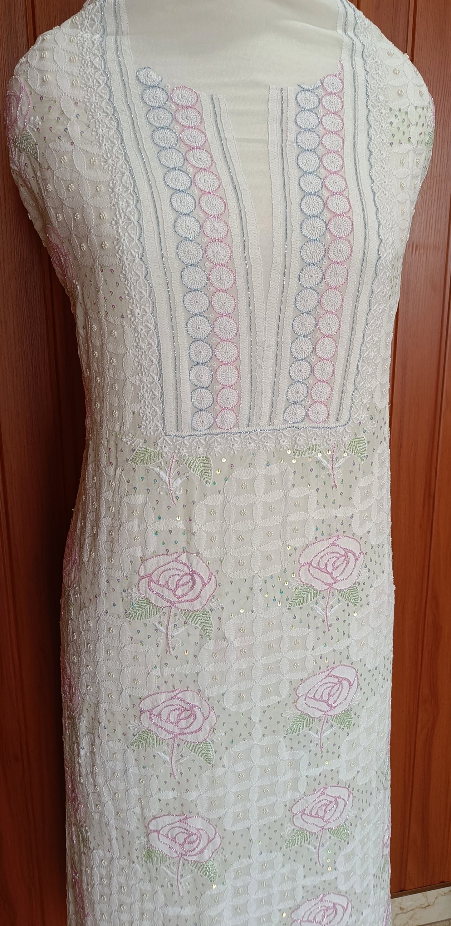 Ivory fine Chikankari pearl cut dana Kurta and Dupatta