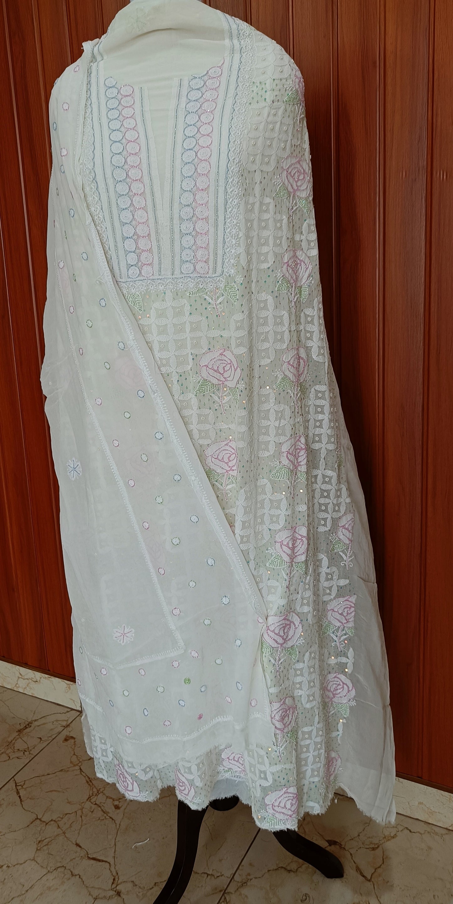 Ivory fine Chikankari pearl cut dana Kurta and Dupatta