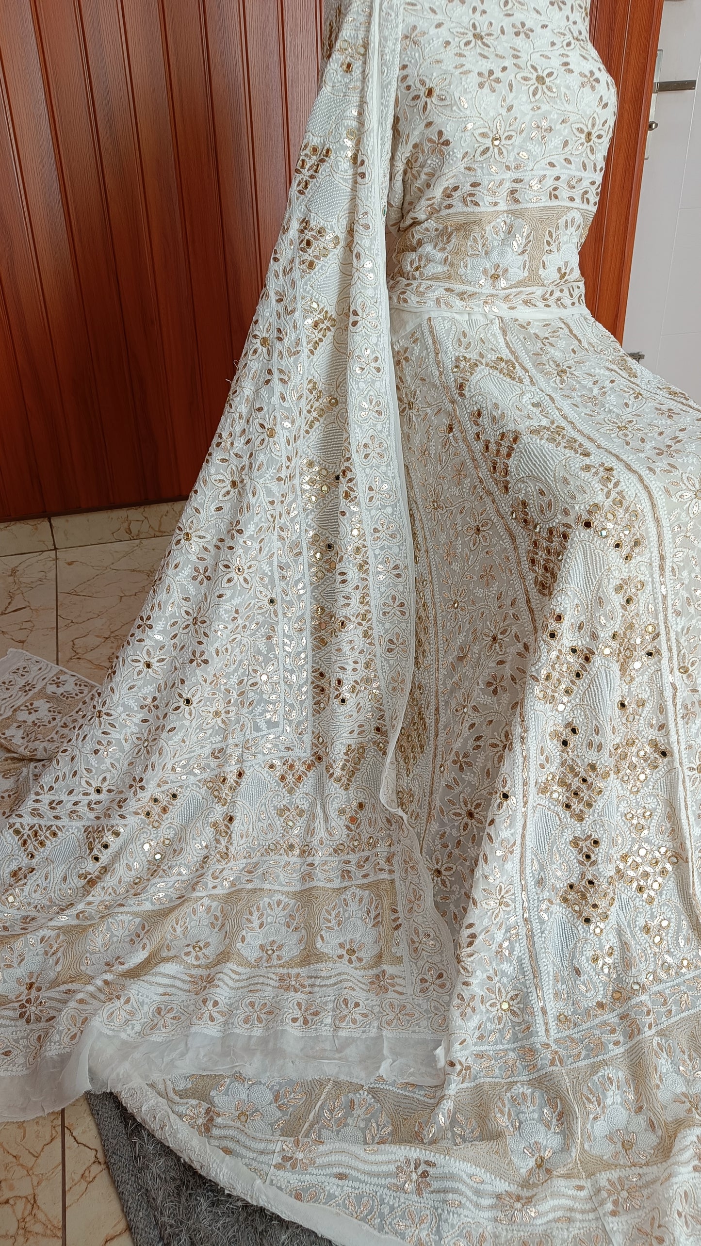 Ruhani White Chikankari Mirror and Gota Patti Georgette Lehenga Set