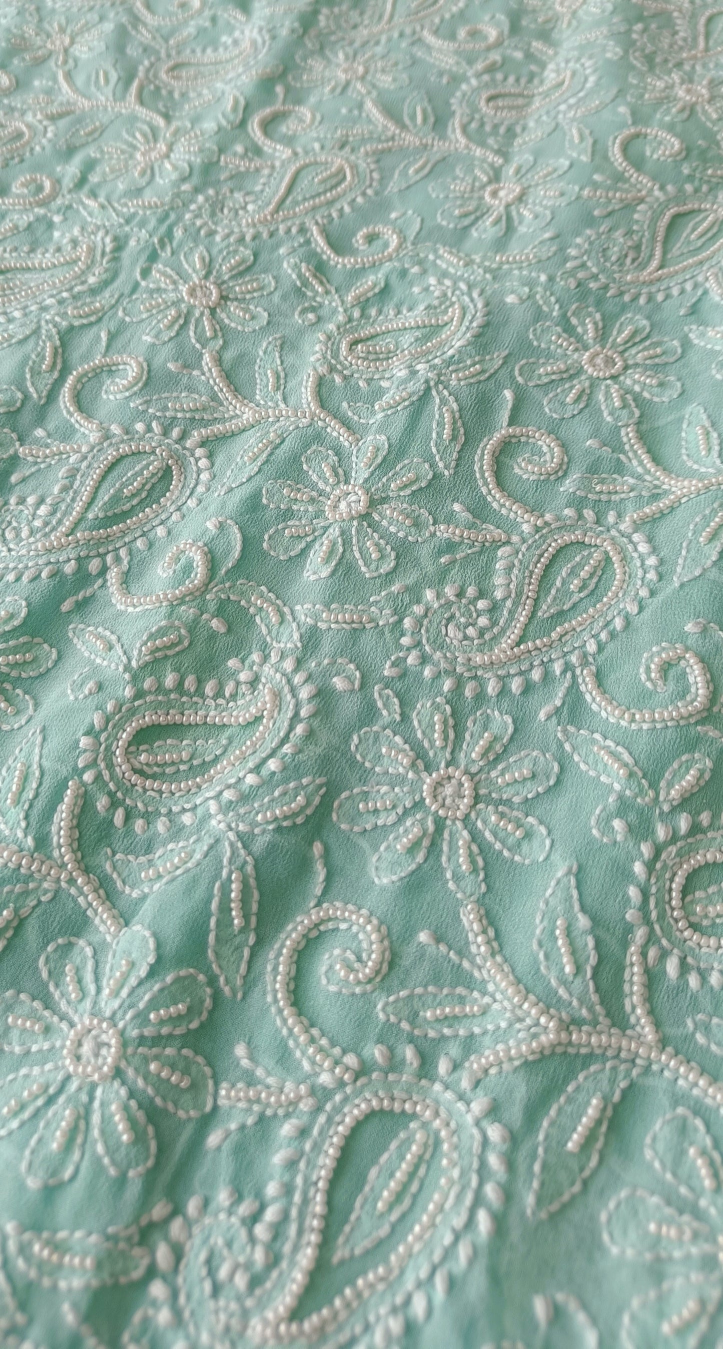 Sea Green fine Chikankari and Pearl Embroidered Kurta and Dupatta