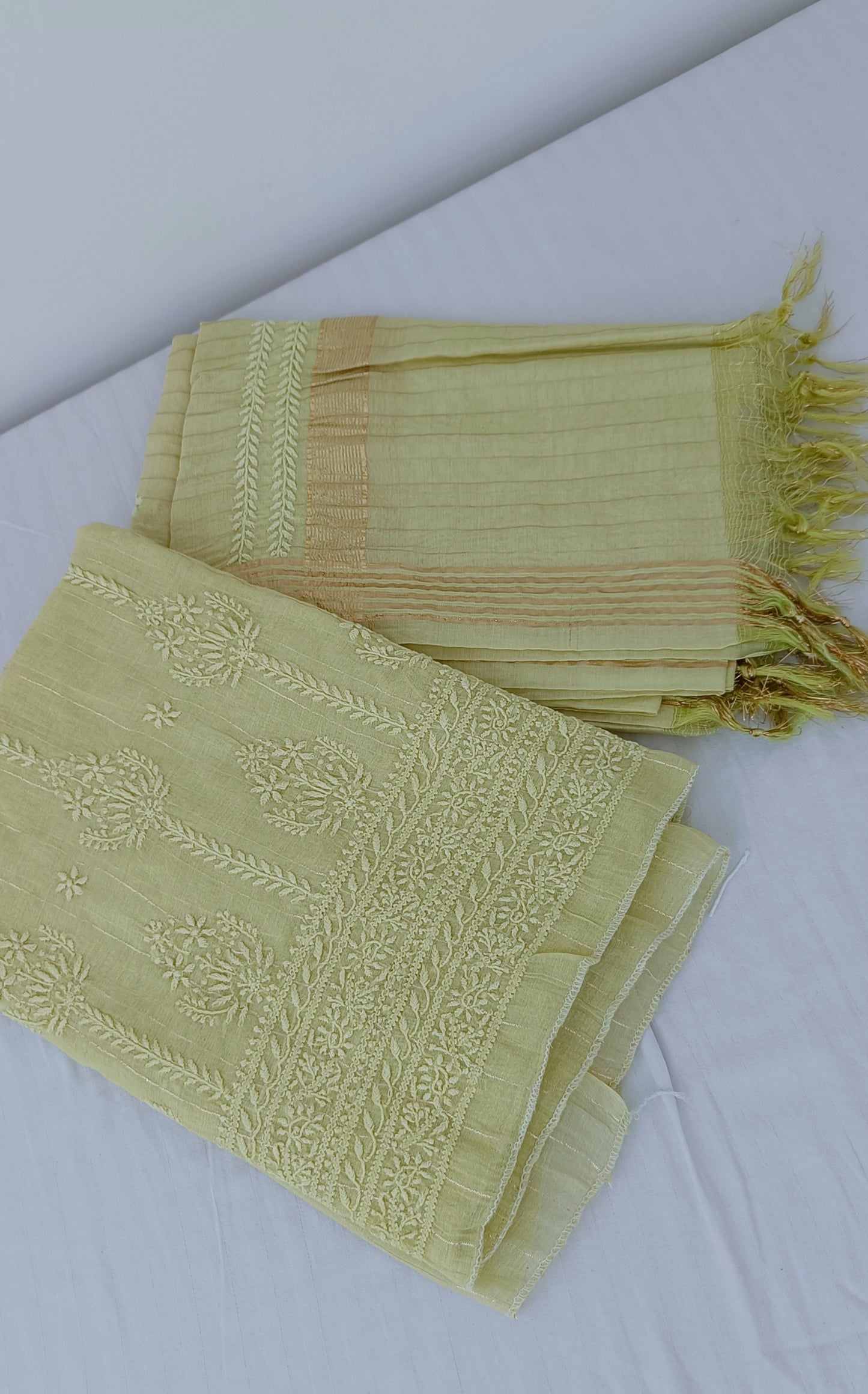 Lime Green Pure Chanderi chikankari kurta and dupattta