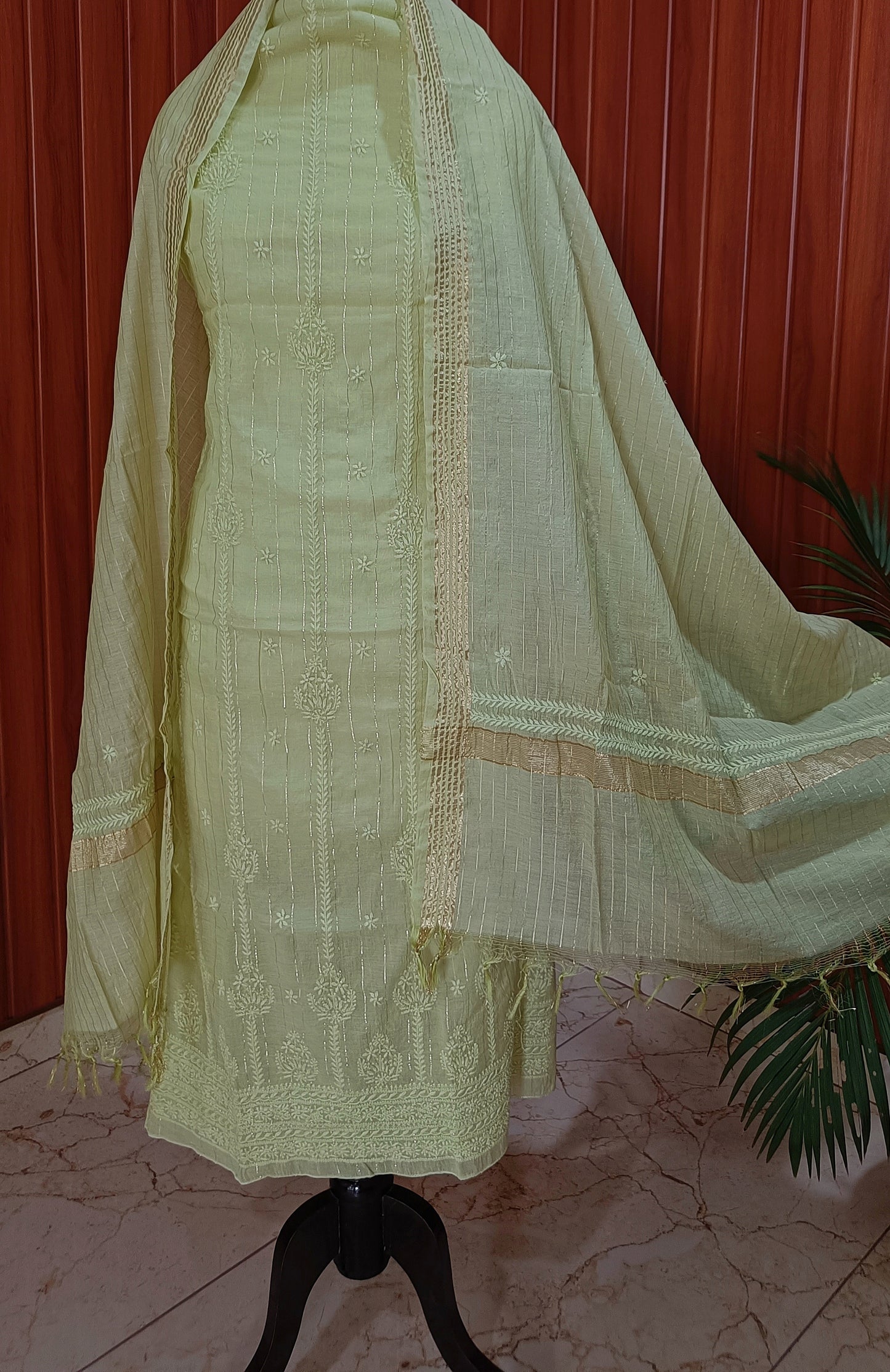 Lime Green Pure Chanderi chikankari kurta and dupattta