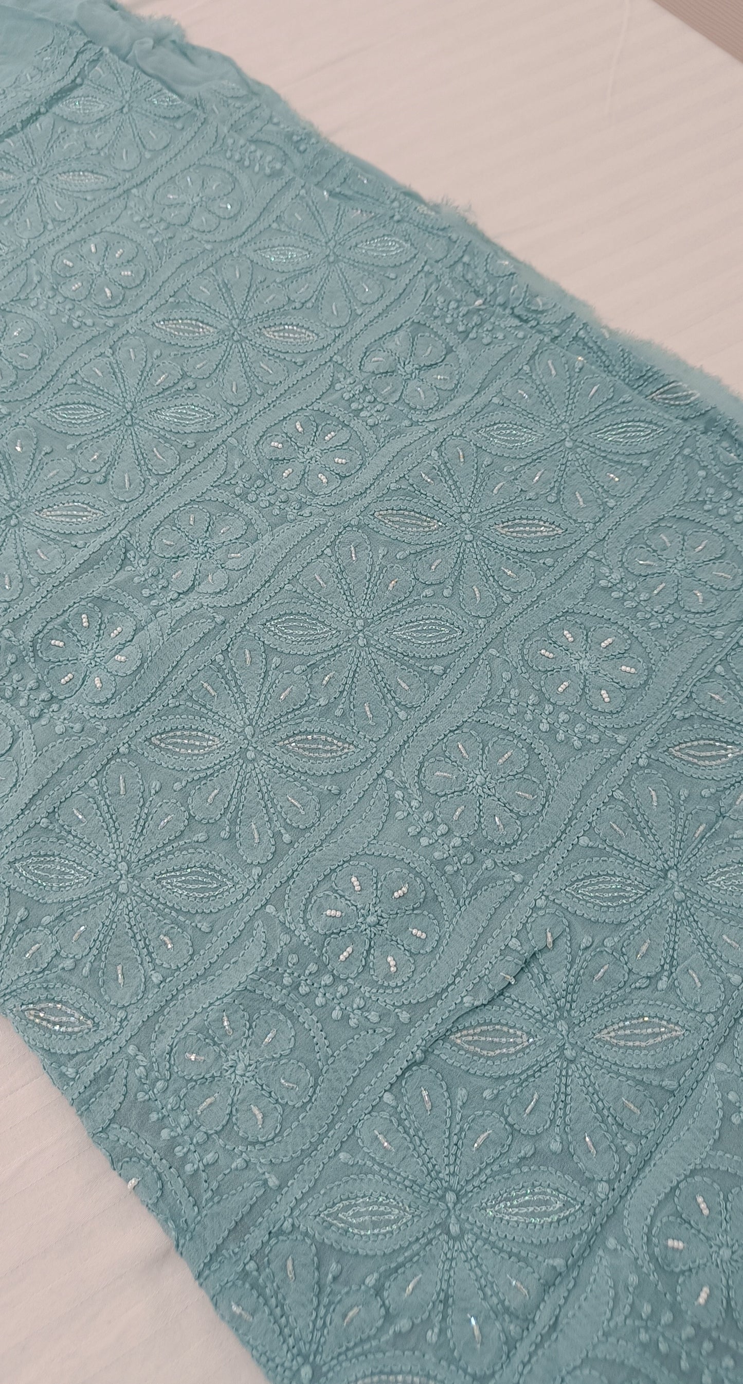 Ocean Blue Chikankari Pearl and Cut dana work Kurta and Dupatta