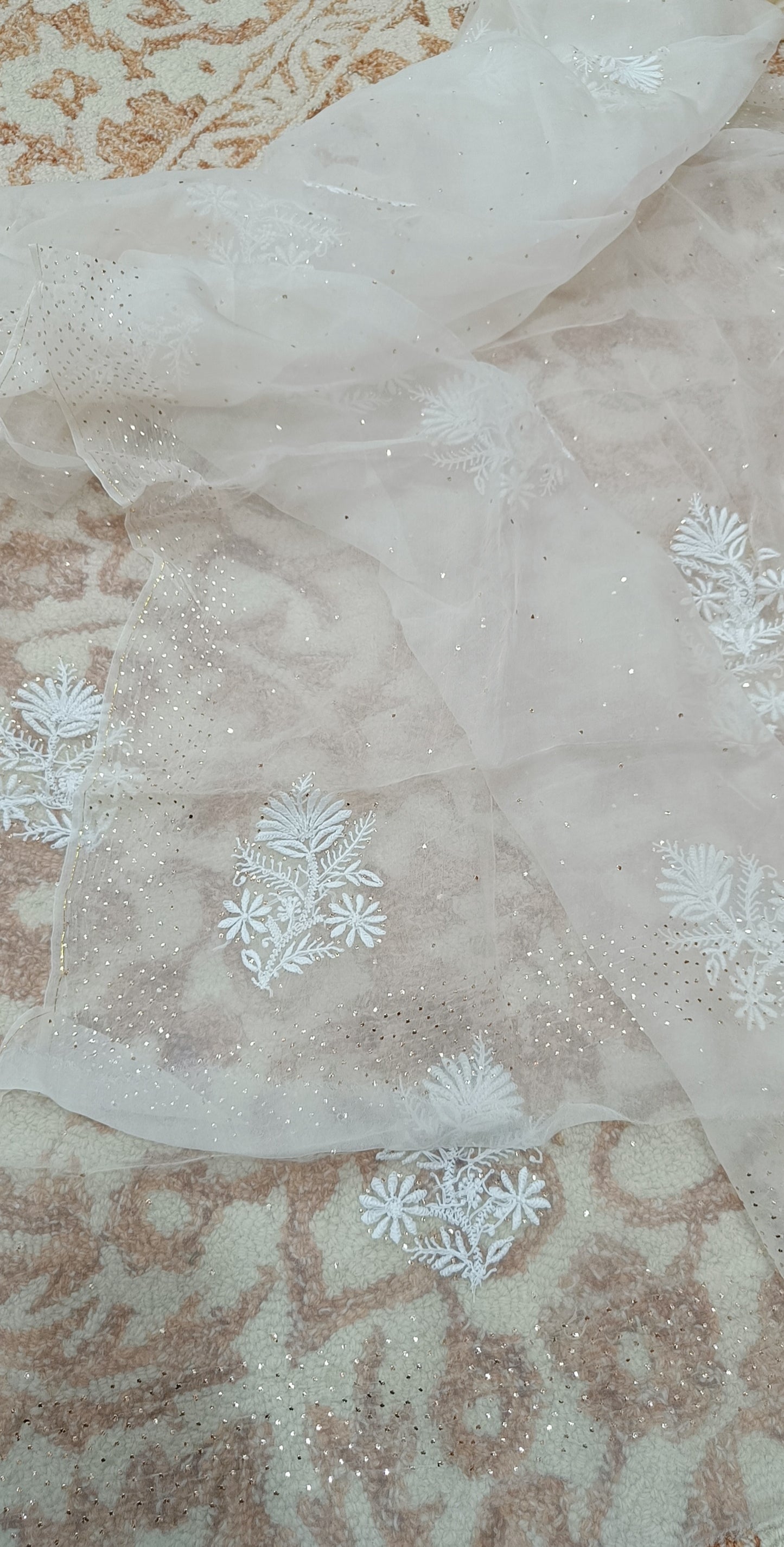 Pure Organza chikankari and mukaish dupatta