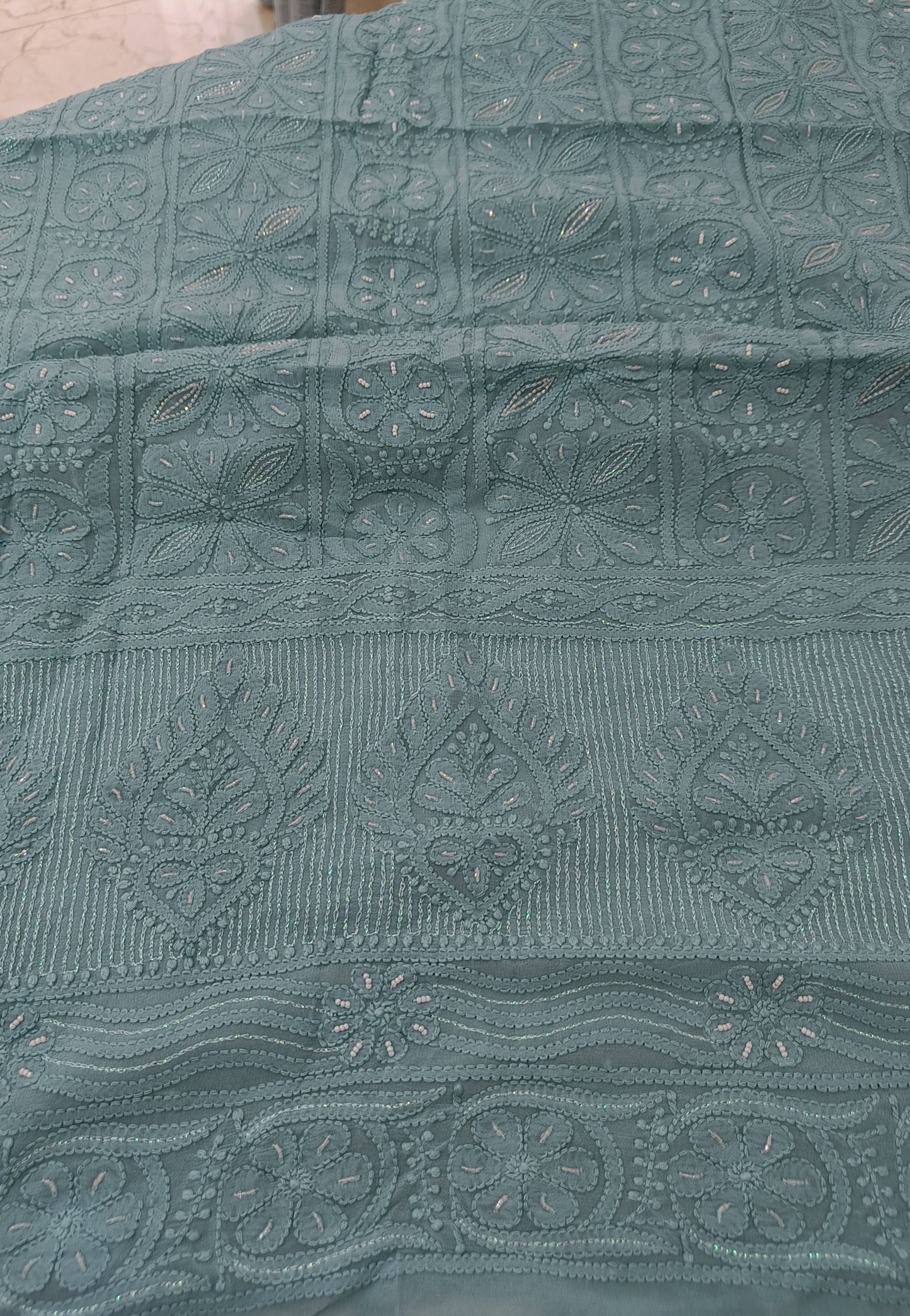 Ocean Blue Chikankari Pearl and Cut dana work Kurta and Dupatta