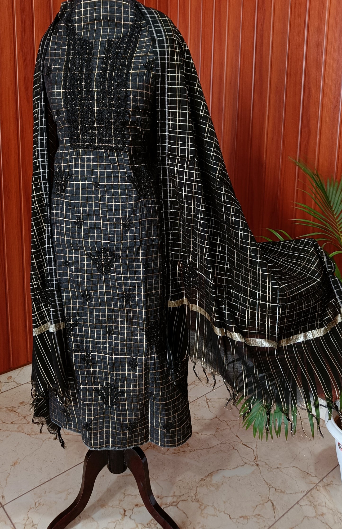 Black Pure Chanderi chikankari kurta and dupatta