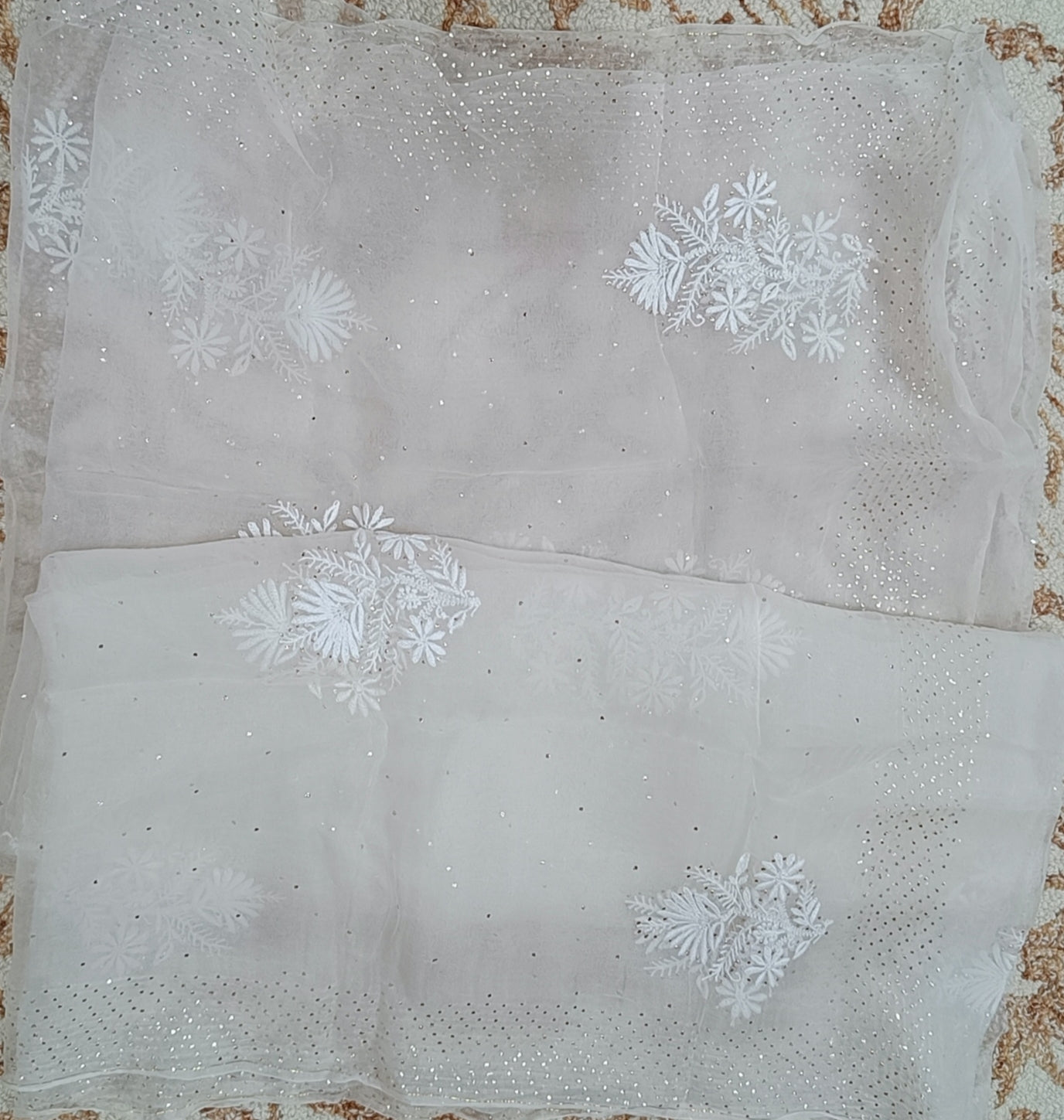 Pure Organza chikankari and mukaish dupatta