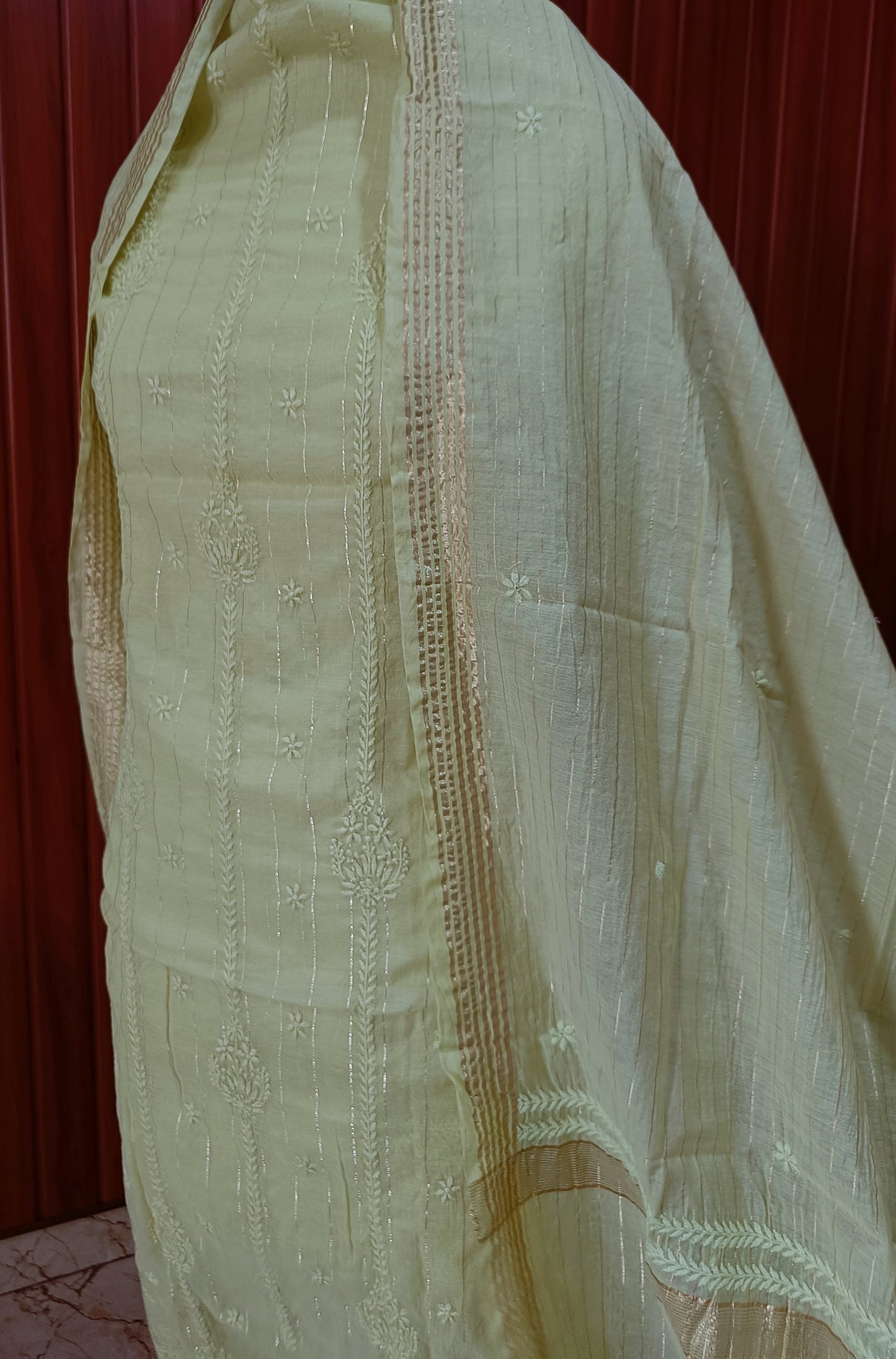 Lime Green Pure Chanderi chikankari kurta and dupattta