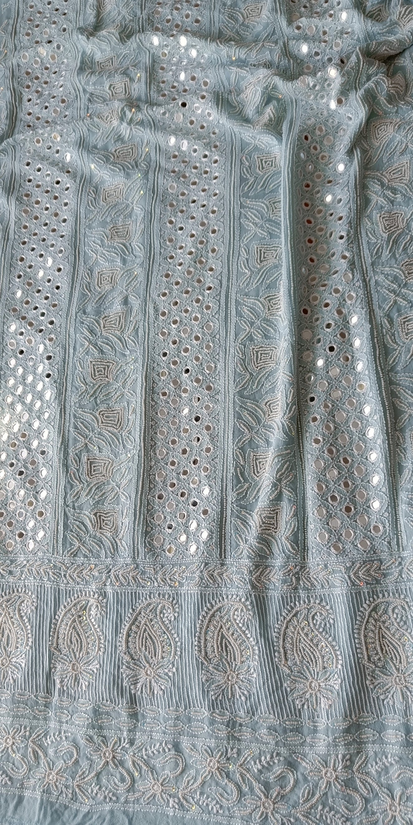 Light Blue Chikankari Mirror and Pearl work Kurta and Dupatta