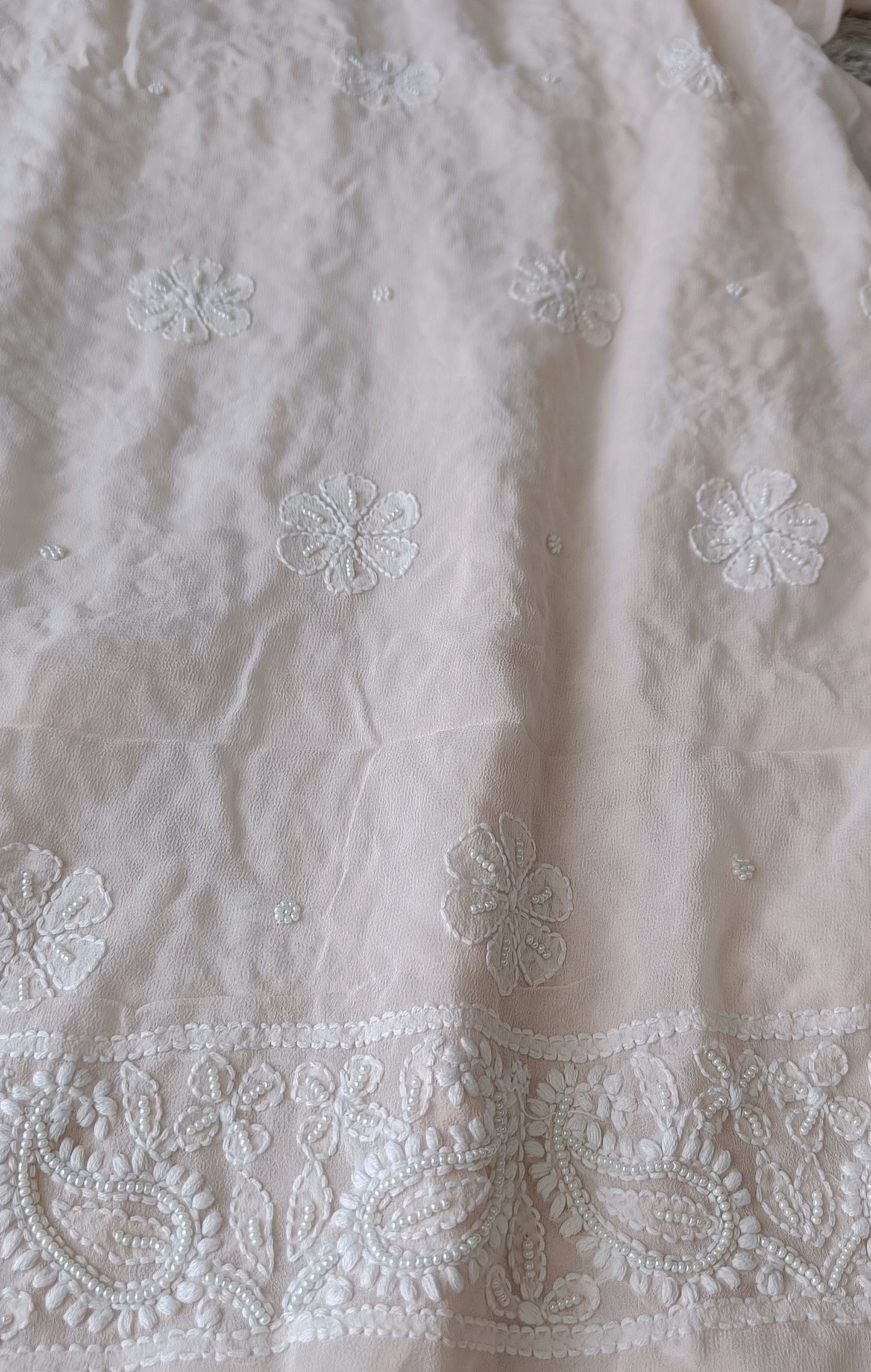 Powder Pink fine Chikankari and Pearl Embroidered Kurta and Dupatta