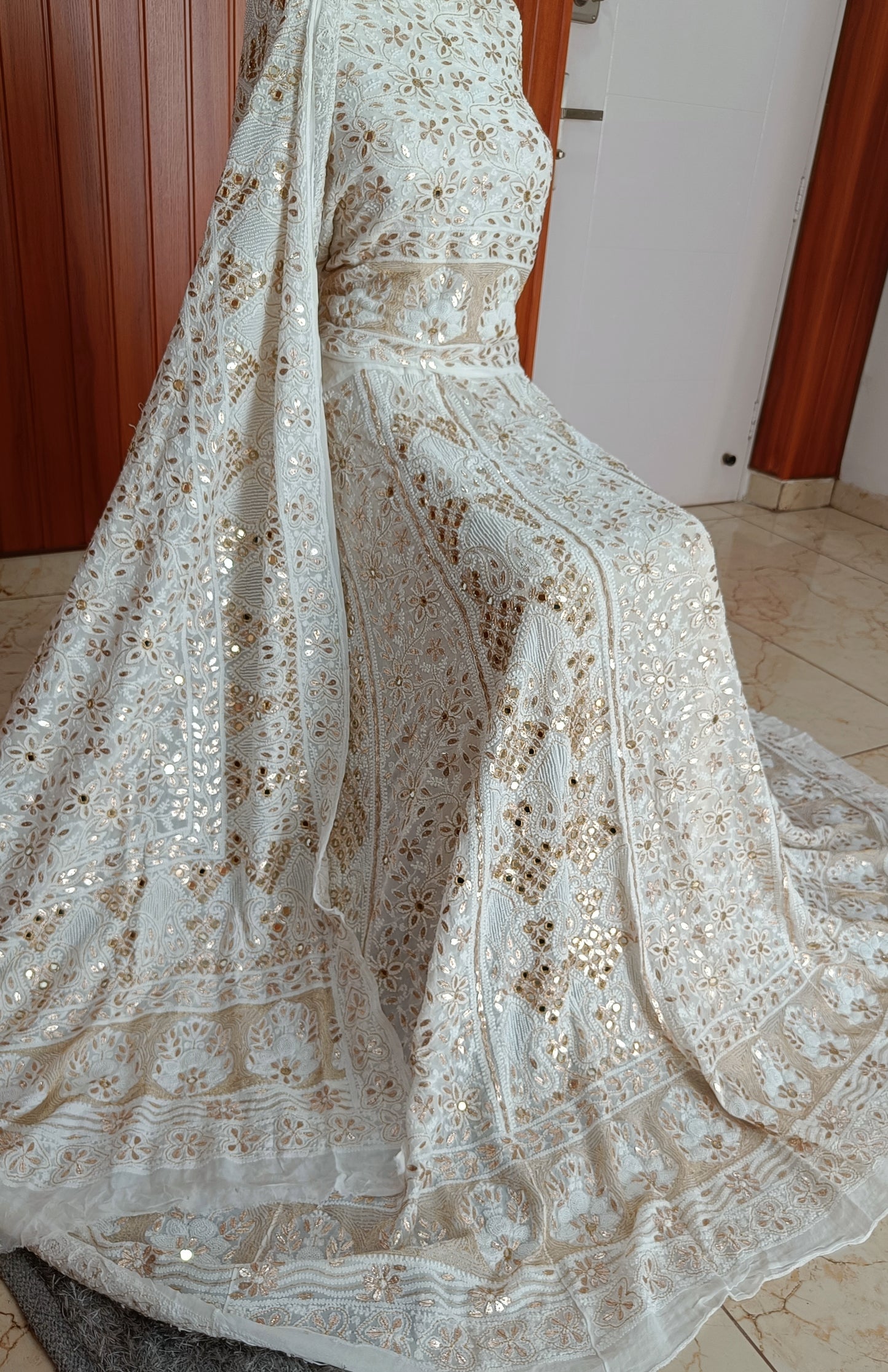 Ruhani White Chikankari Mirror and Gota Patti Georgette Lehenga Set