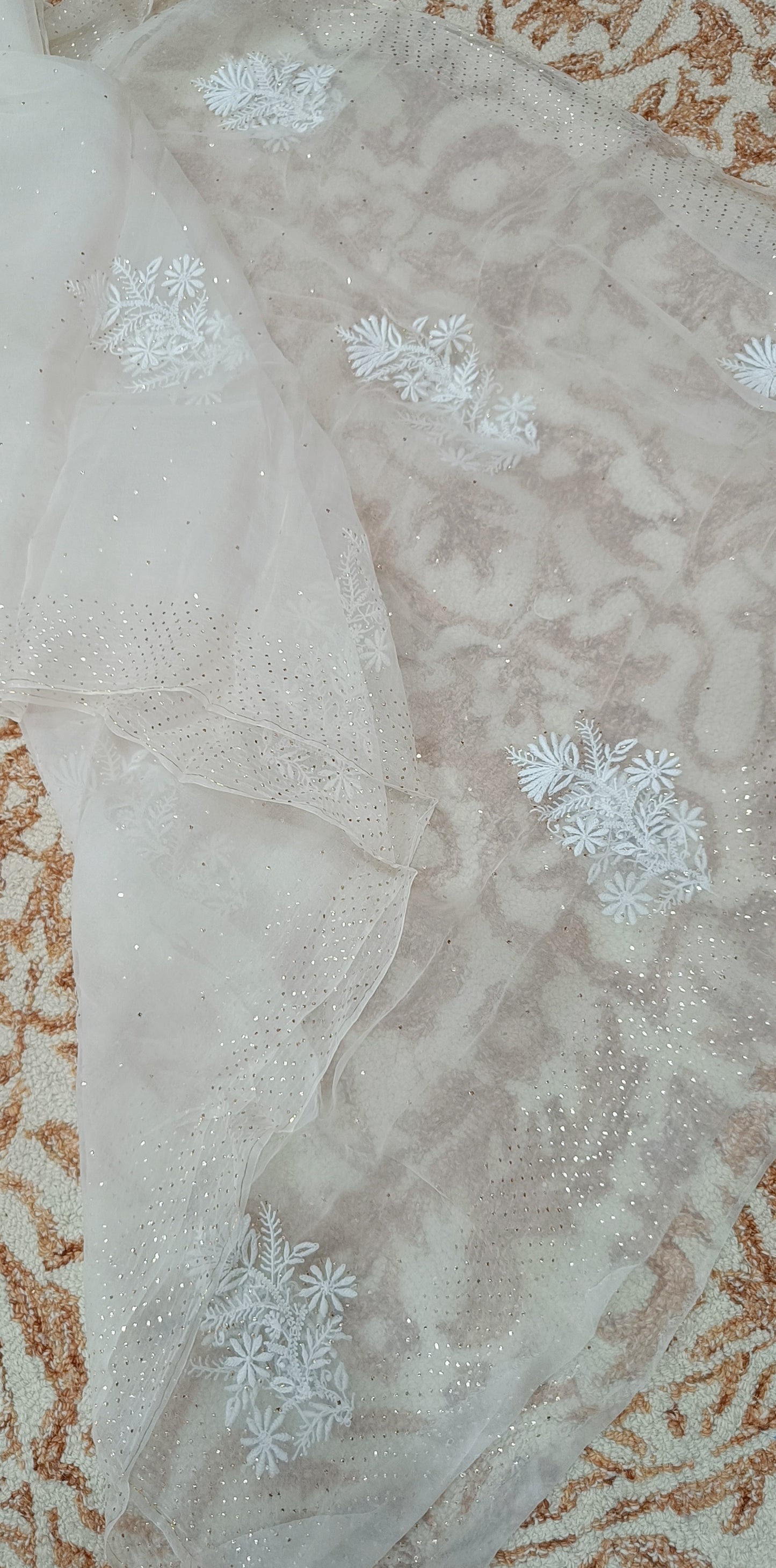 Pure Organza chikankari and mukaish dupatta