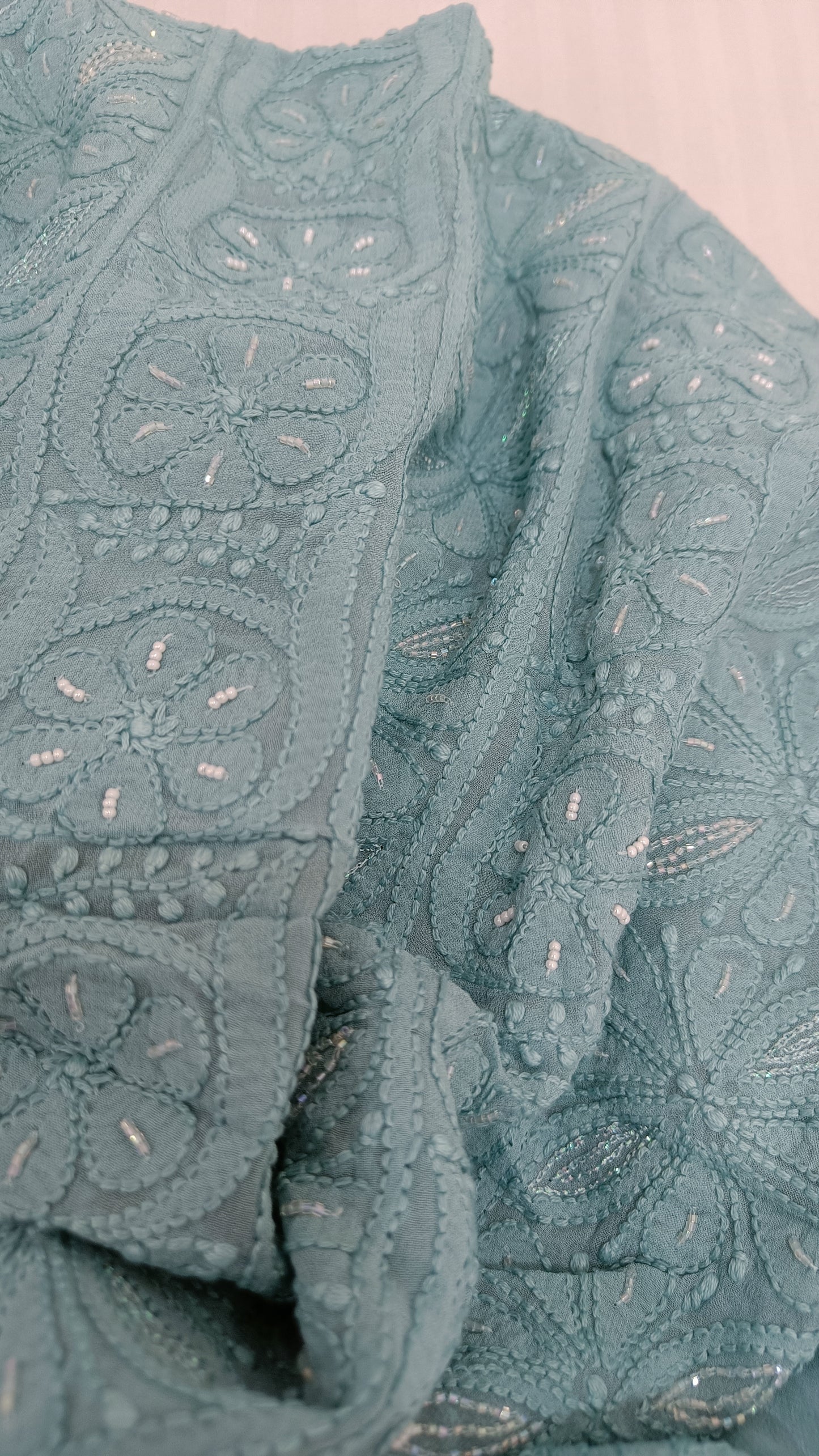 Ocean Blue Chikankari Pearl and Cut dana work Kurta and Dupatta