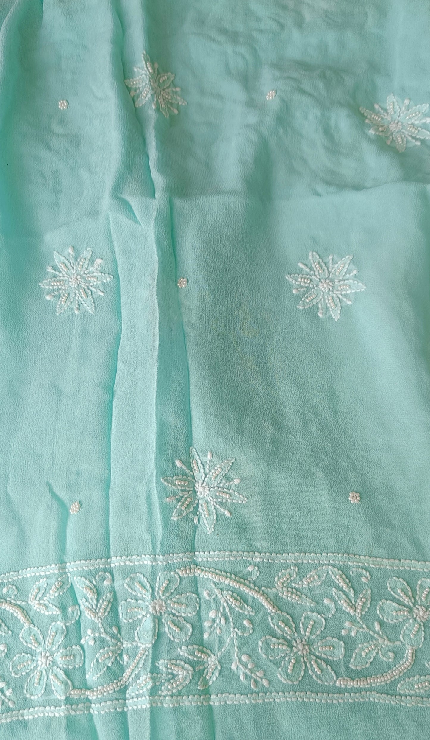 Sea Green fine Chikankari and Pearl Embroidered Kurta and Dupatta