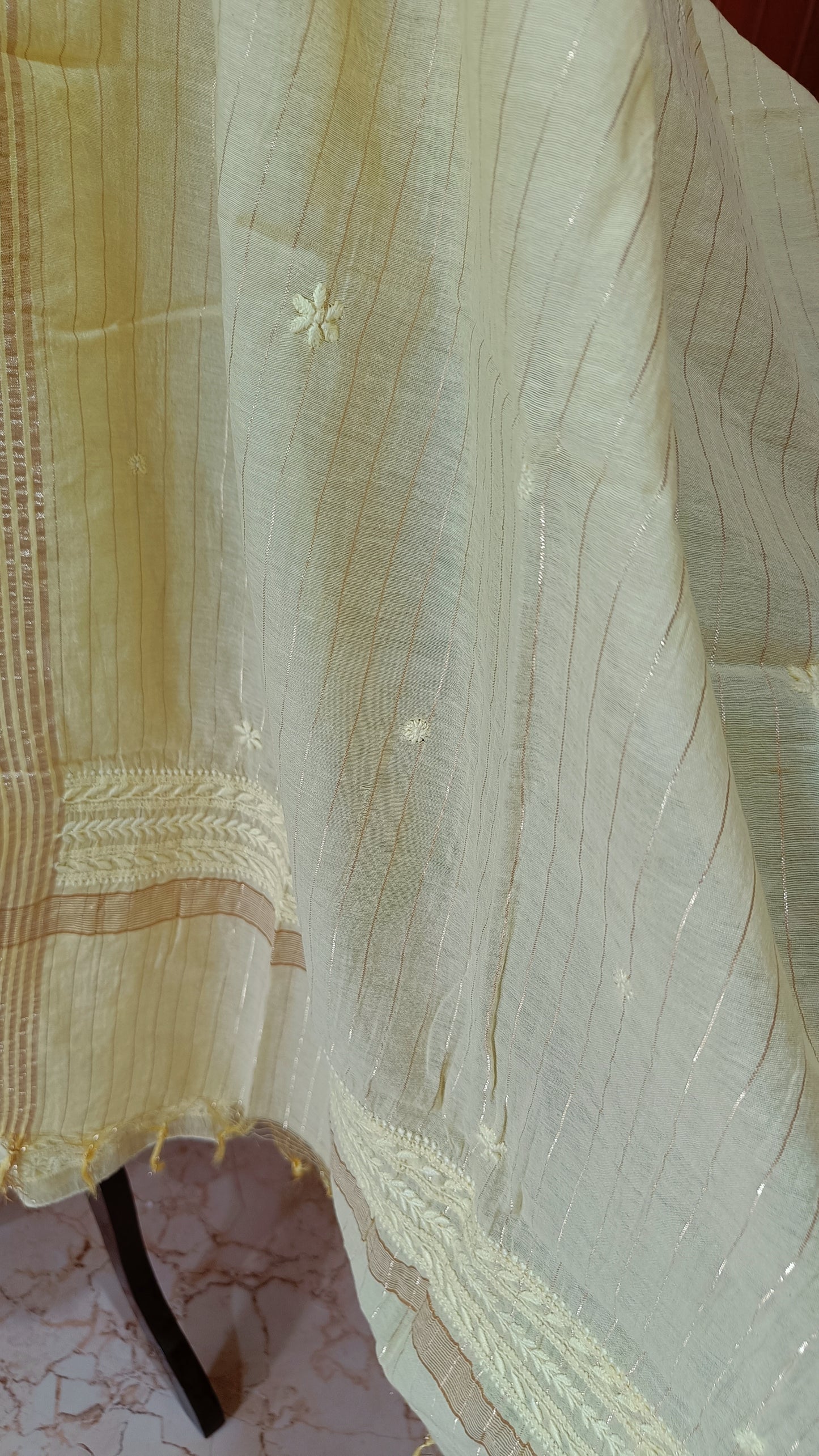 Lemon Yellow Pure Chanderi chikankari kurta and dupattta