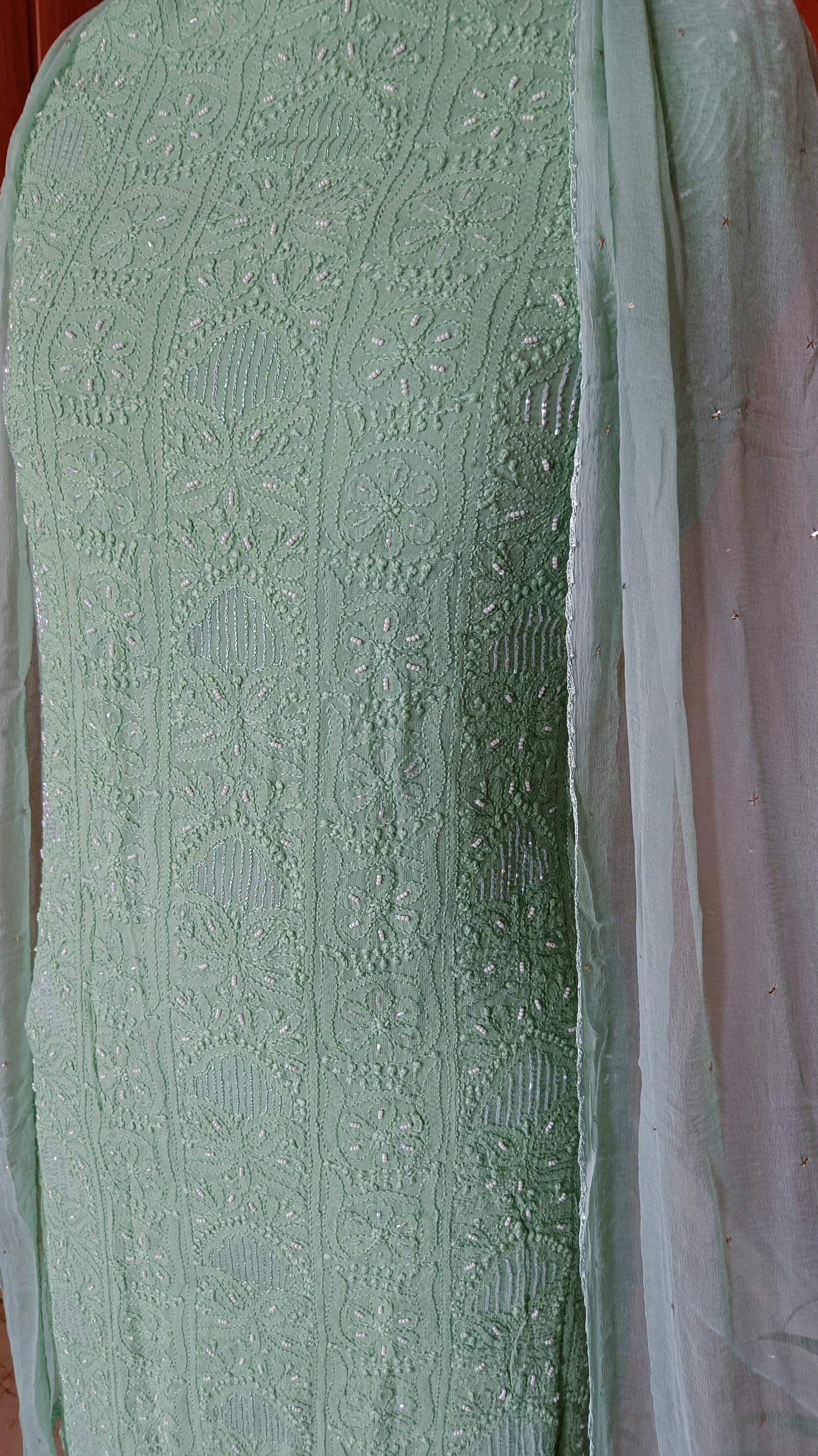 Sage Green Chikankari Pearl and Cut Dana work Kurta and Dupatta