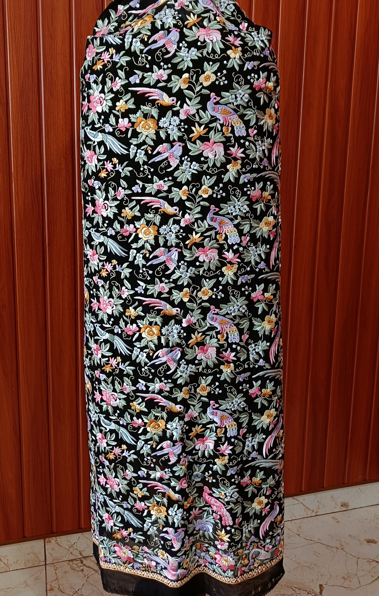 Black Masterpiece Hand Embroidered Parsi Gara Jacket Fabric