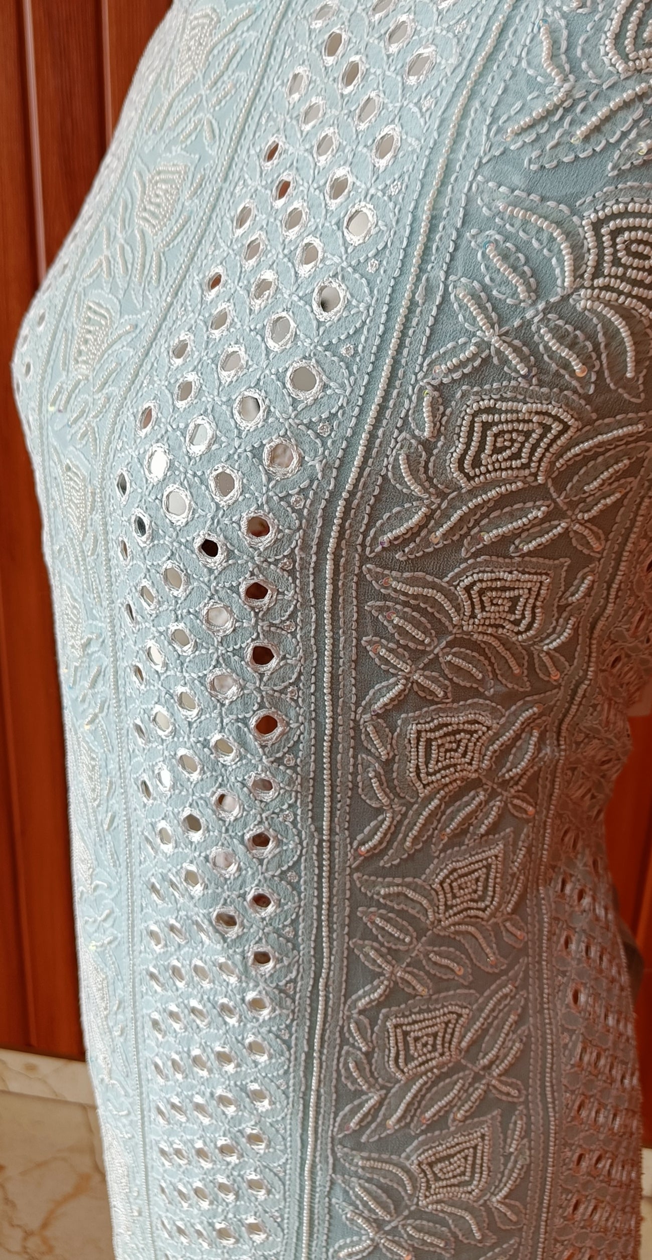 Light Blue Chikankari Mirror and Pearl work Kurta and Dupatta