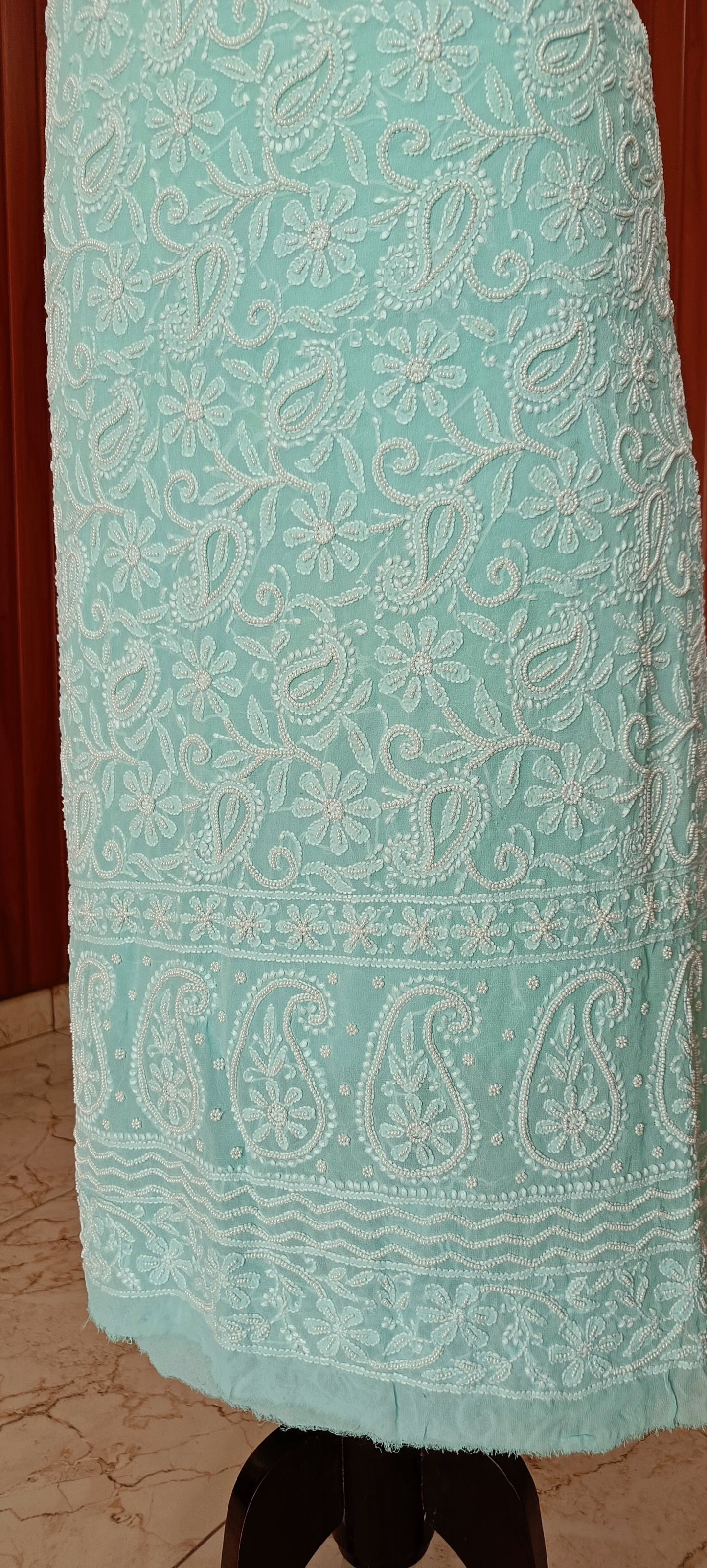 Sea Green fine Chikankari and Pearl Embroidered Kurta and Dupatta