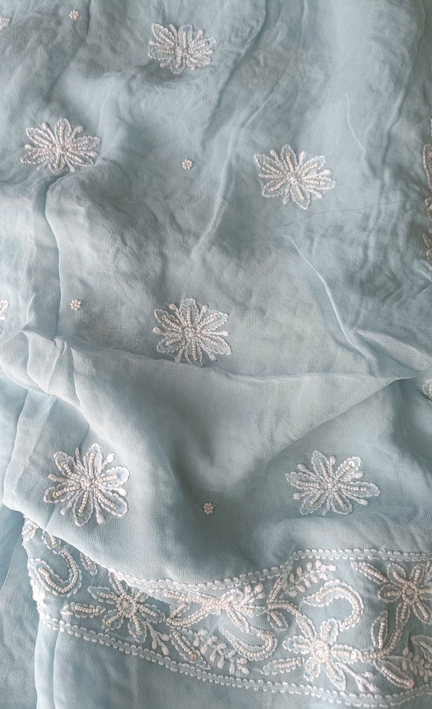 Light Blue Chikankari Mirror and Pearl work Kurta and Dupatta