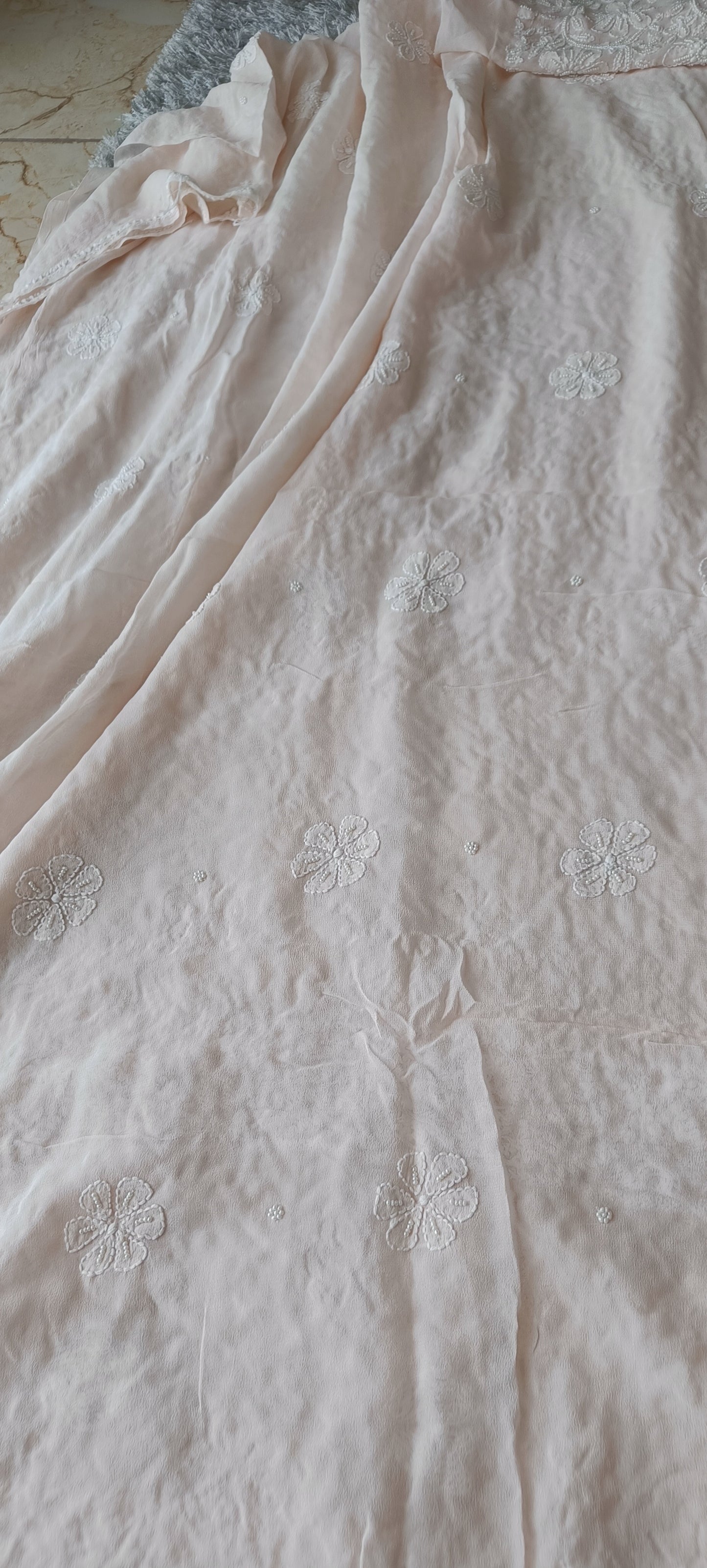Powder Pink fine Chikankari and Pearl Embroidered Kurta and Dupatta