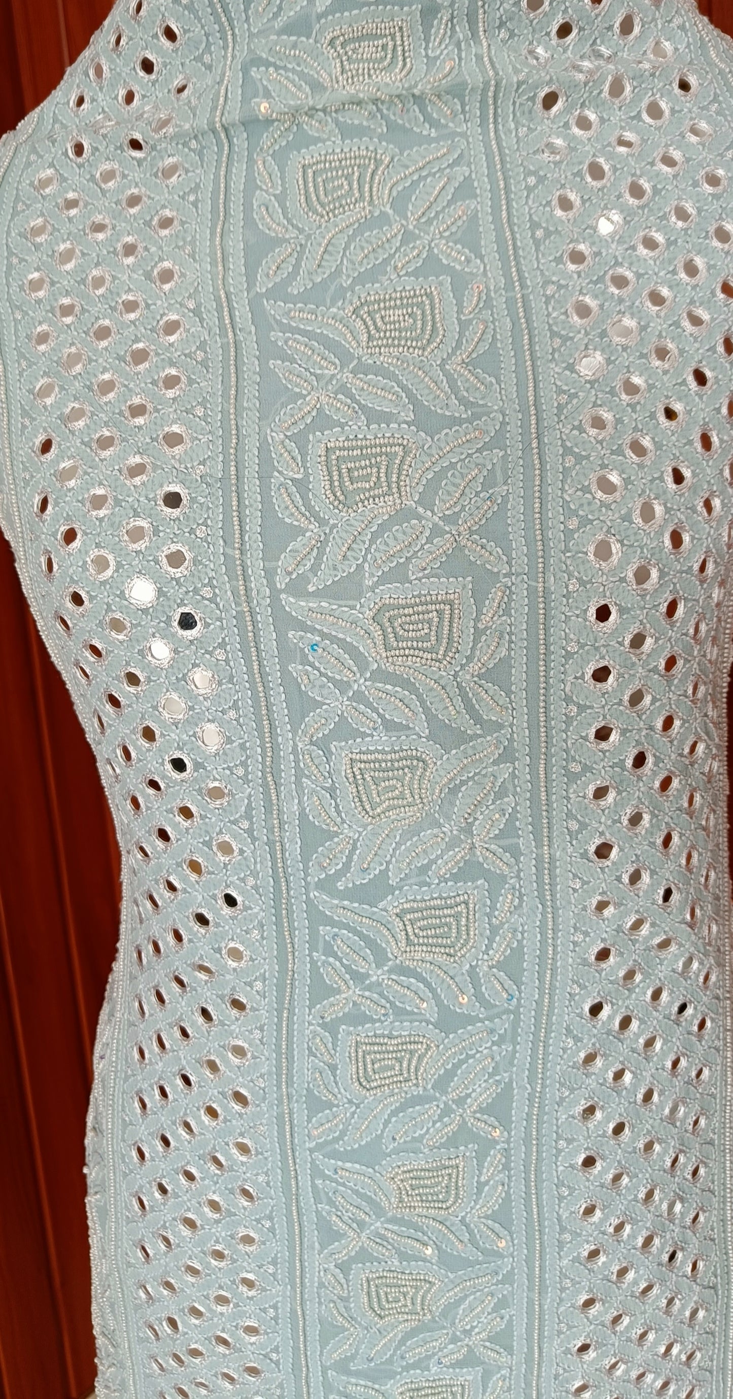 Light Blue Chikankari Mirror and Pearl work Kurta and Dupatta