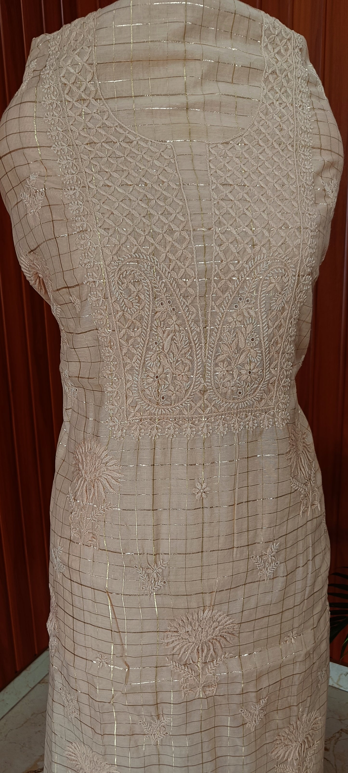 Beige Pure Chanderi chikankari kurta and dupatta