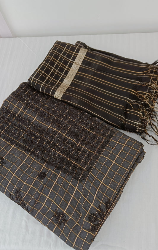 Black Pure Chanderi chikankari kurta and dupatta