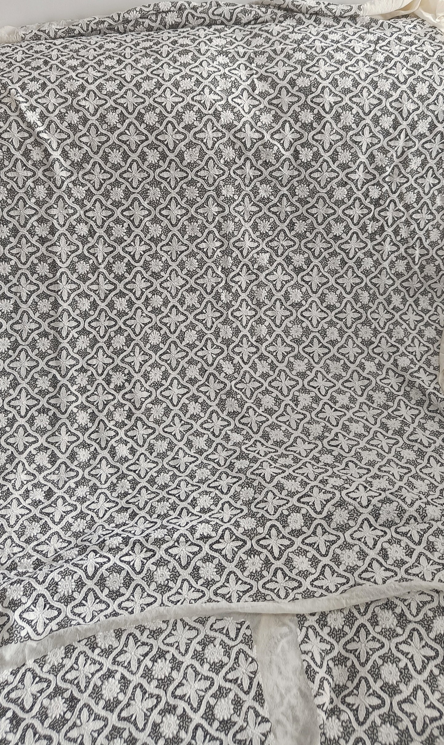 White Chikankari Men's Kurta with Allover Black Aari Embroidery