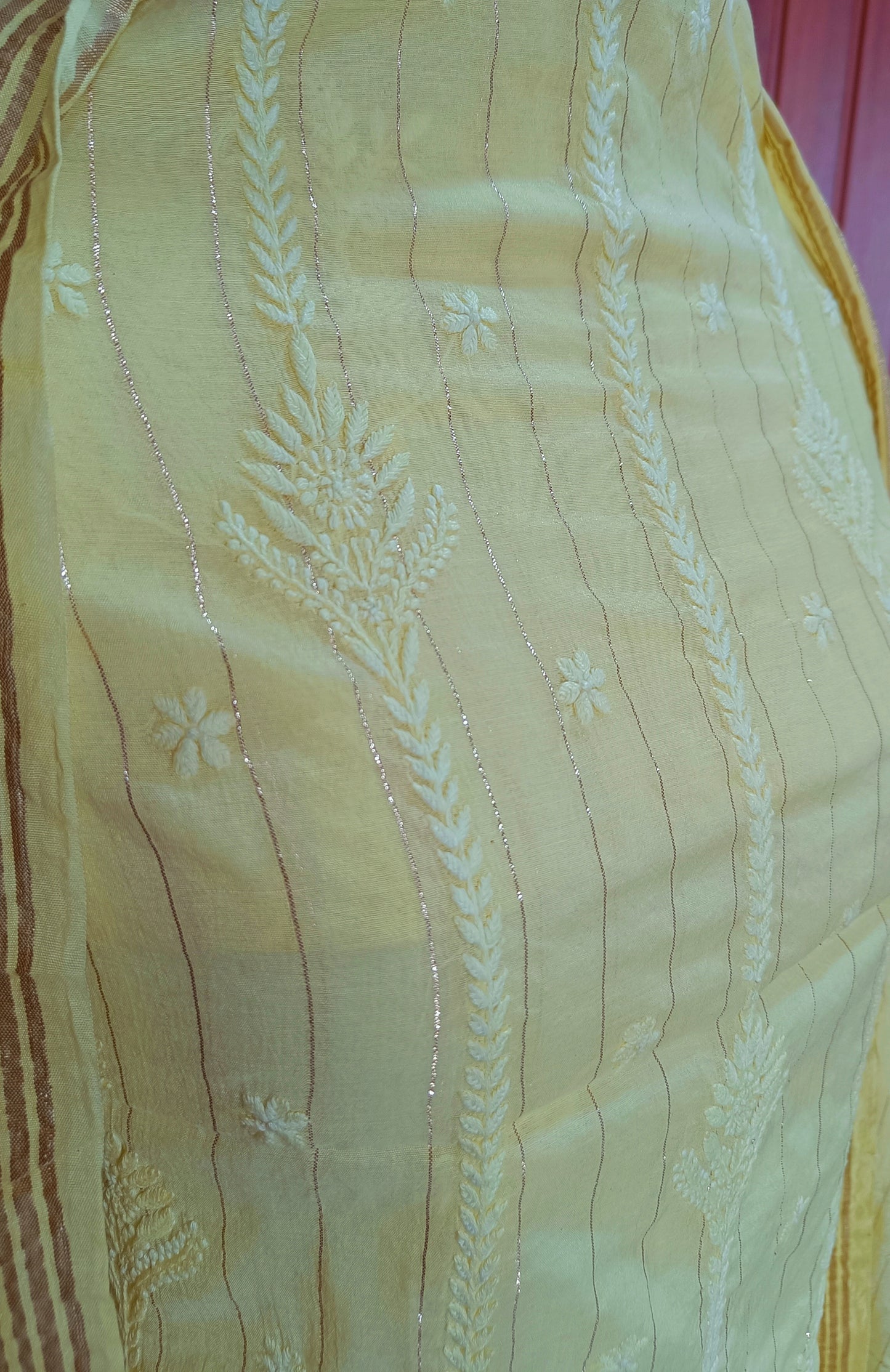 Lemon Yellow Pure Chanderi chikankari kurta and dupattta