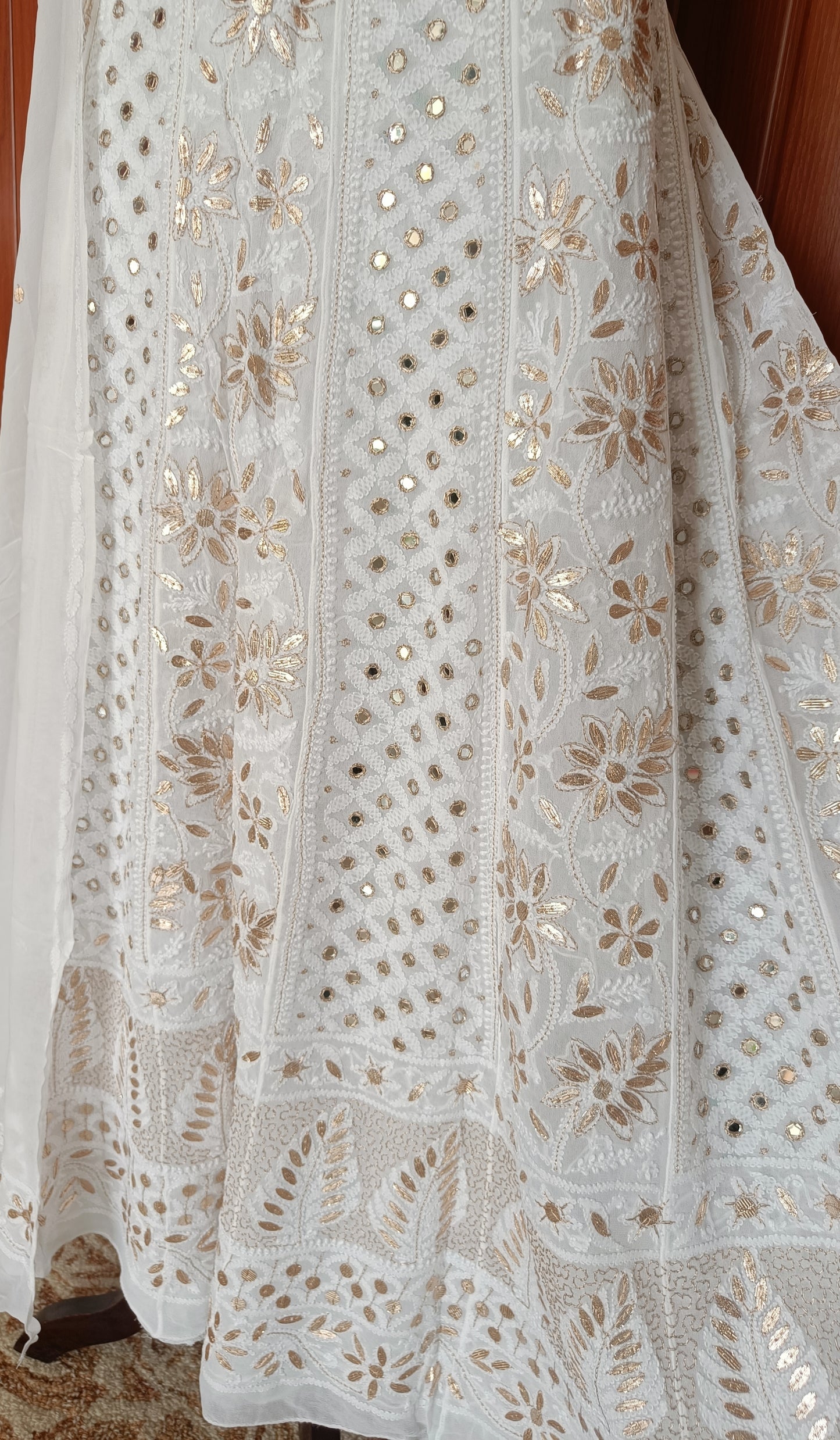 White Chikankari Mirror Gota Patti Anarkali with Dupattae