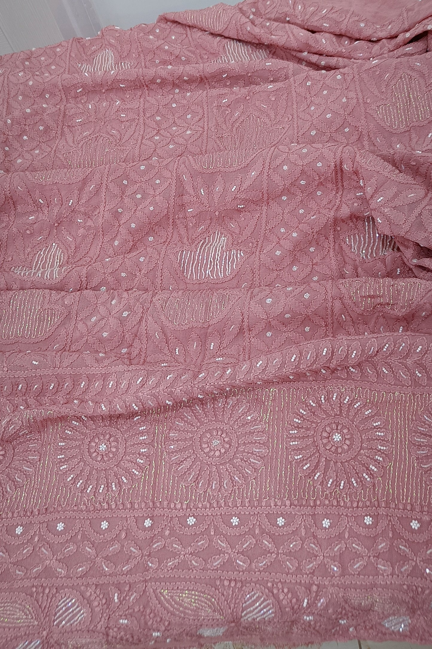 Taupe Pink Chikankari Pearl and Cut Dana work Kurta and Dupatta