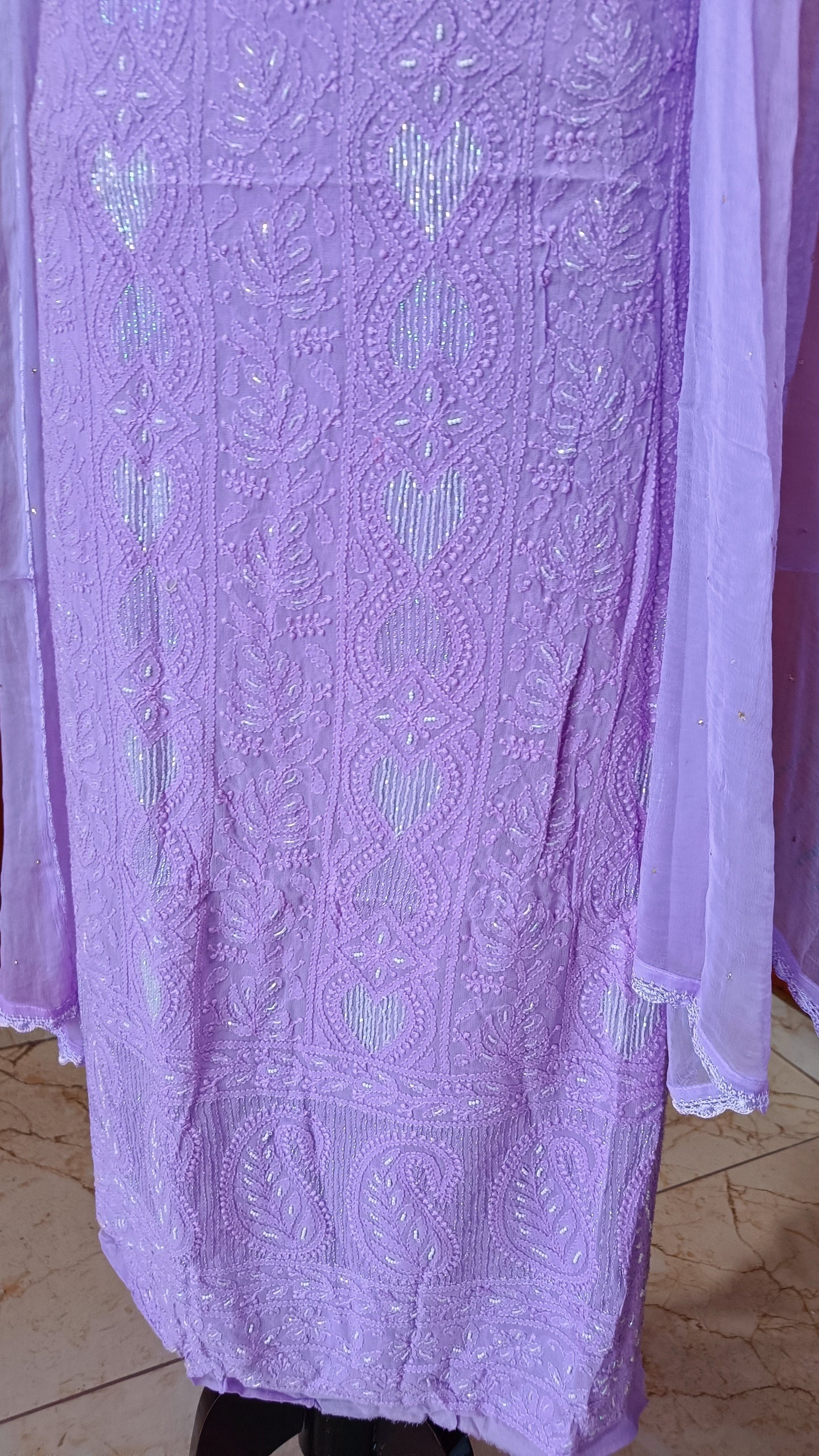 Lavender Chikankari Pearl and Cut Dana Kurta and Dupatta