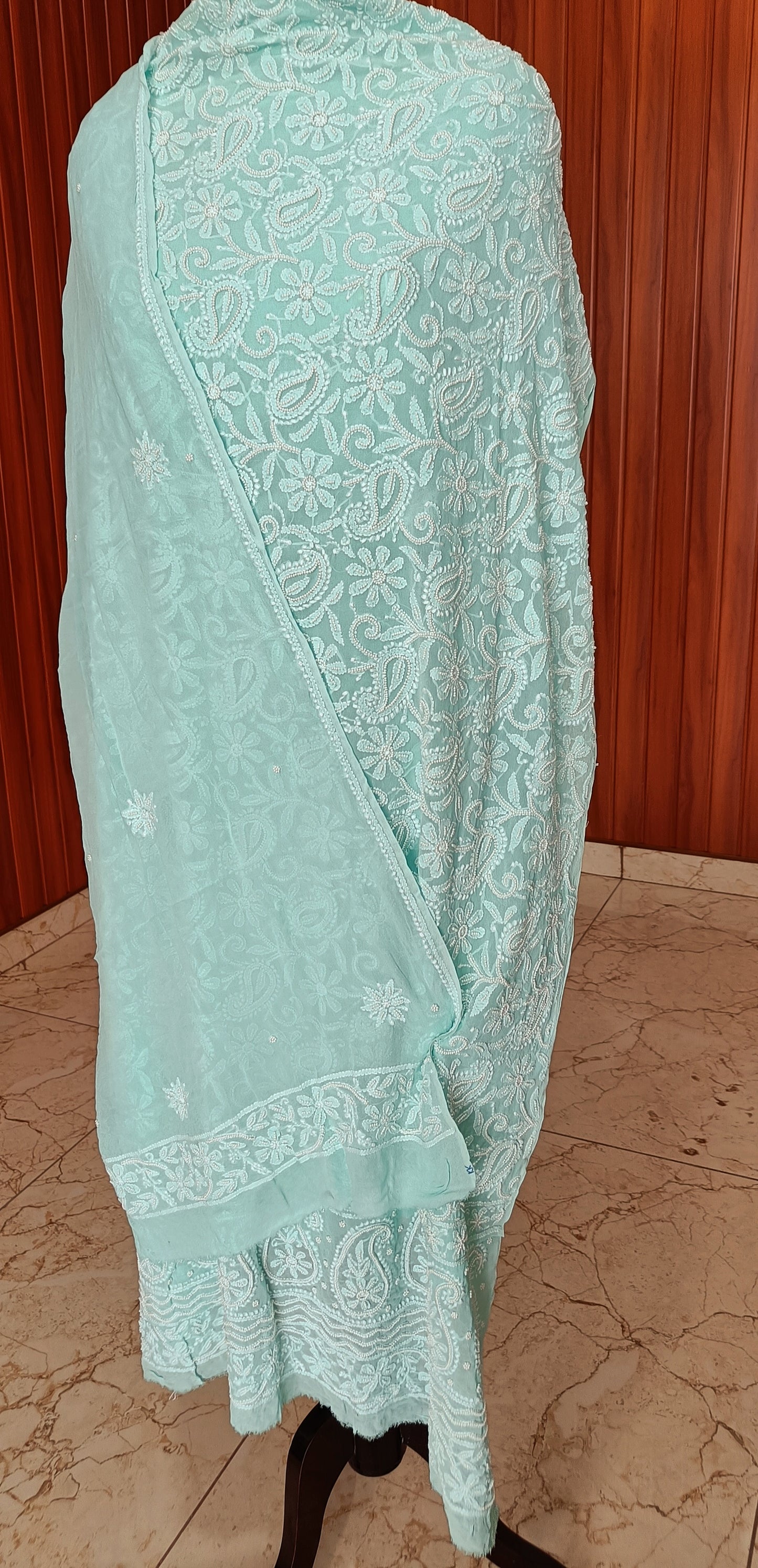 Sea Green fine Chikankari and Pearl Embroidered Kurta and Dupatta