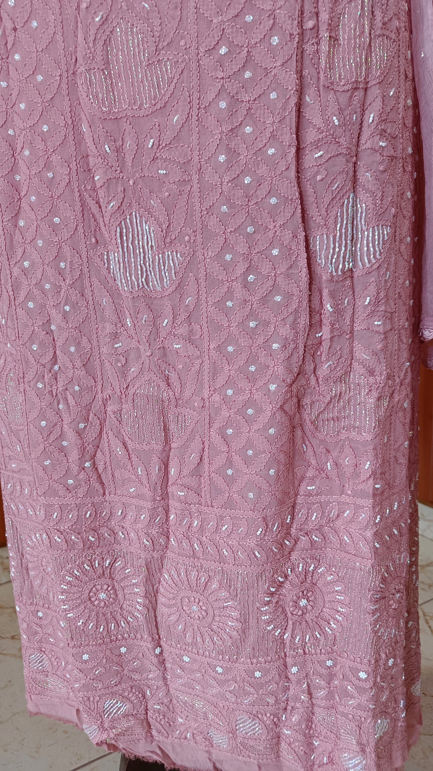 Taupe Pink Chikankari Pearl and Cut Dana work Kurta and Dupatta